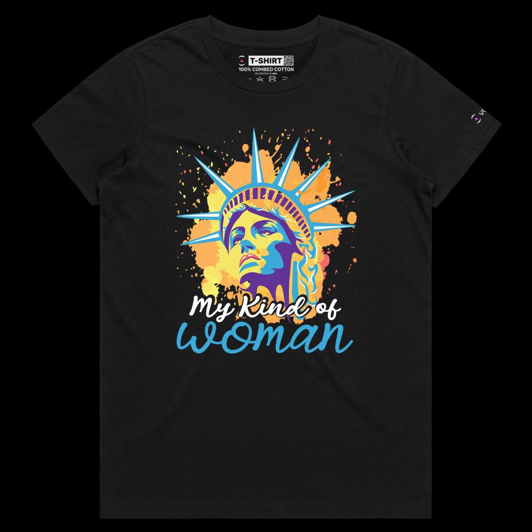 VOICEART Black Female Regular Statue of Liberty Funny T-Shirt Premium Quality USA Beacon of Light and Freedom Patriotic Tee