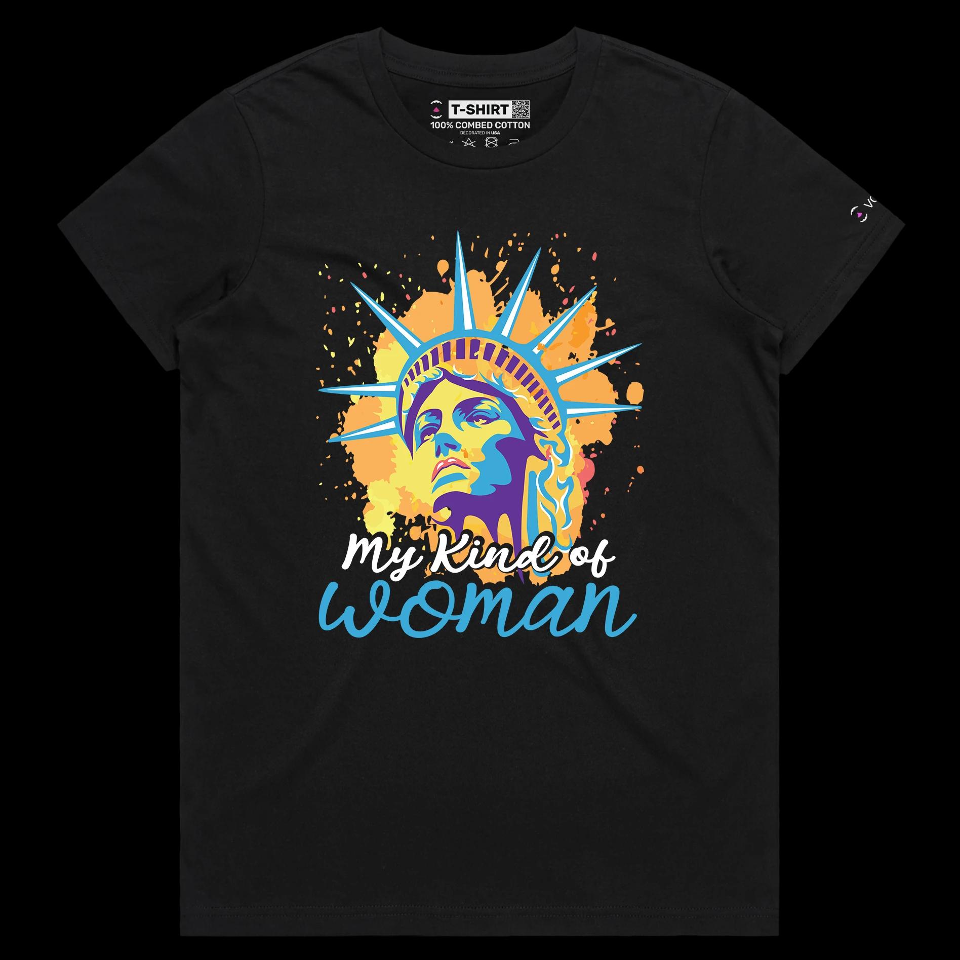 VOICEART Black Female Regular Statue of Liberty Funny T-Shirt Premium Quality USA Beacon of Light and Freedom Patriotic Tee