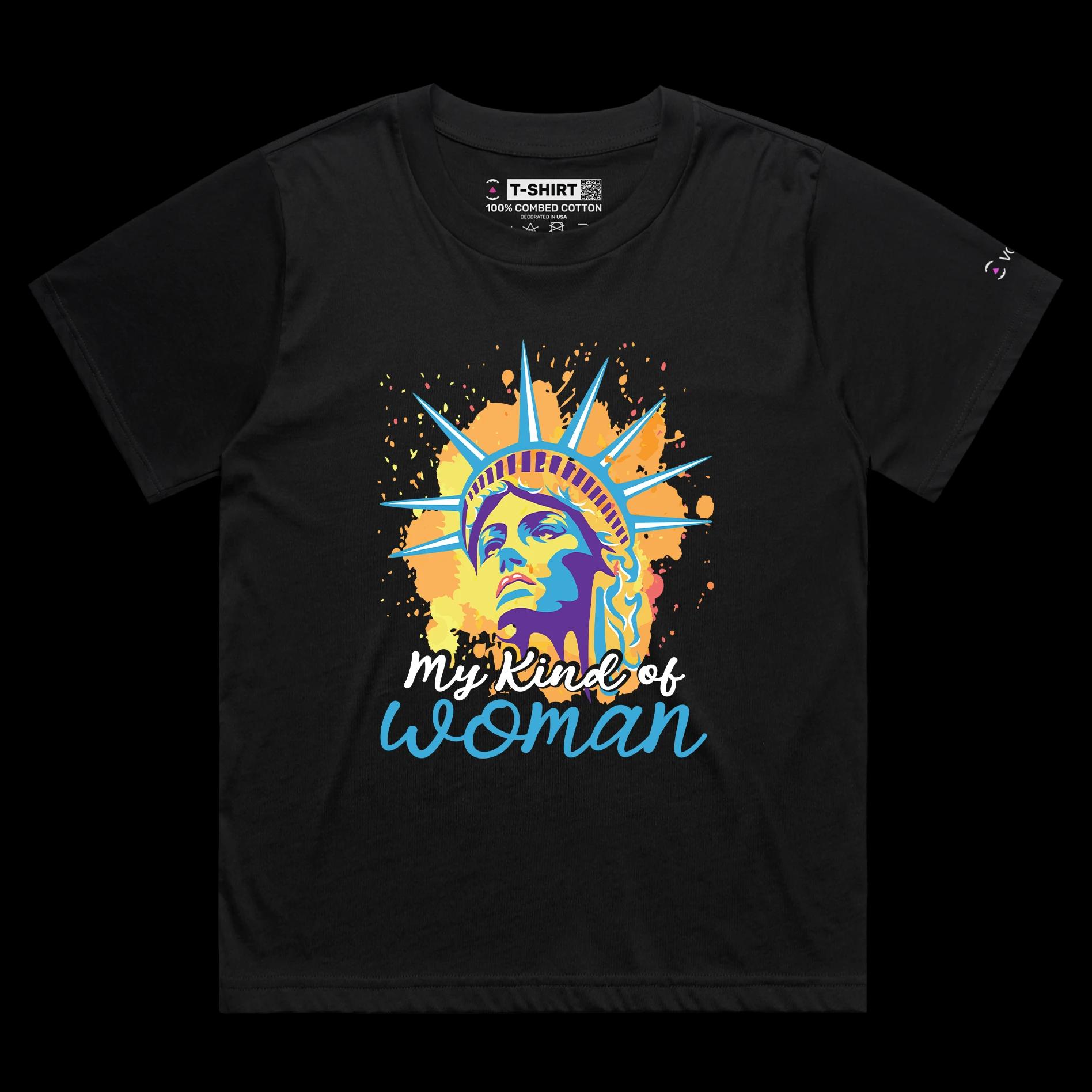 VOICEART Black Female Loose Statue of Liberty Funny T-Shirt Premium Quality USA Beacon of Light and Freedom Patriotic Tee