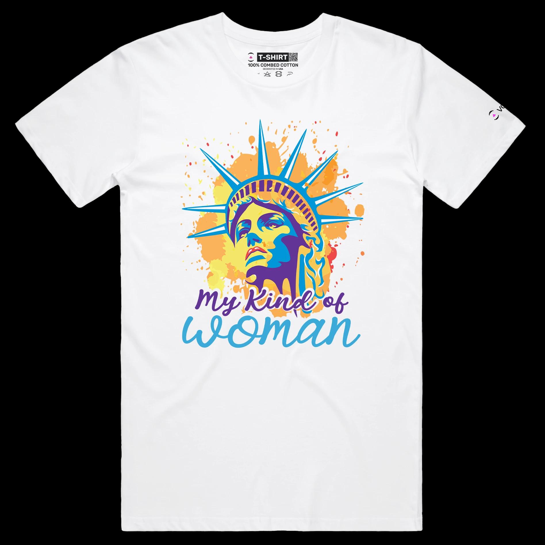 VOICEART White Male Regular Statue of Liberty Funny T-Shirt Premium Quality USA Beacon of Light and Freedom Patriotic Tee