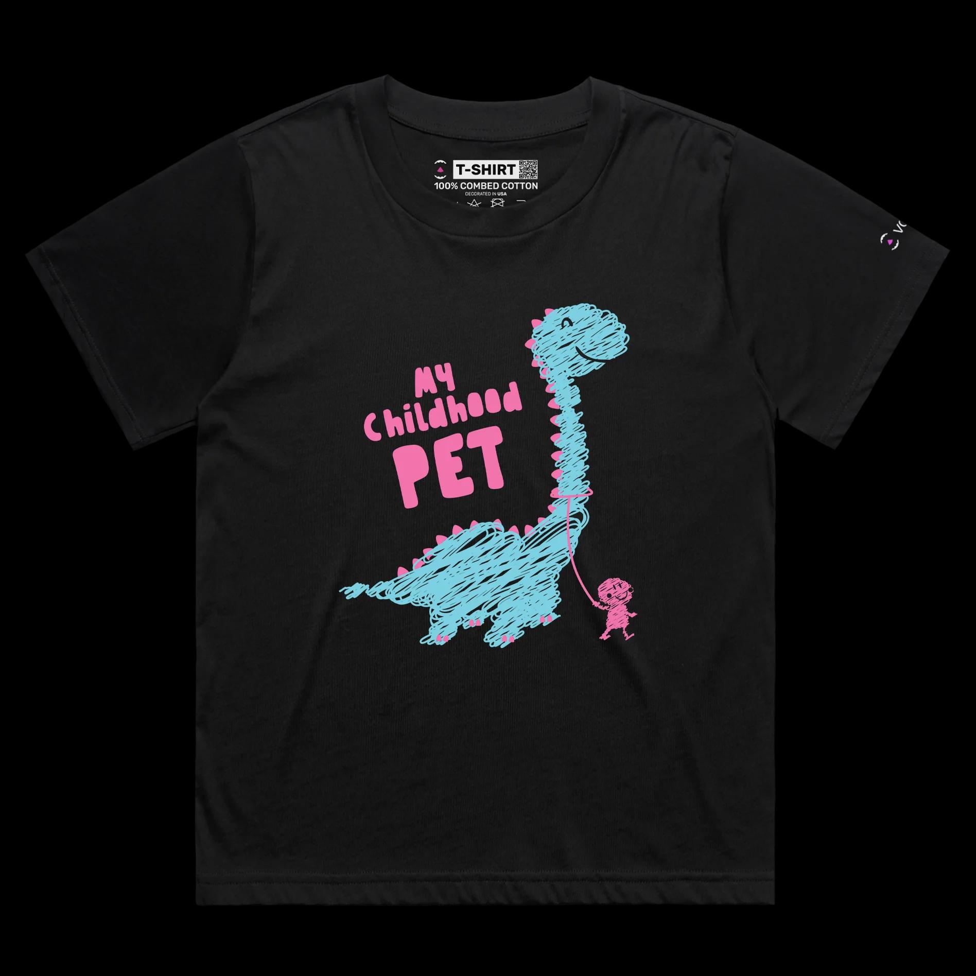 VOICEART Black Female Loose Dinosaur as a Childhood Pet Funny Animals Shirt Premium Graphic Jurassic Double Meaning Tee