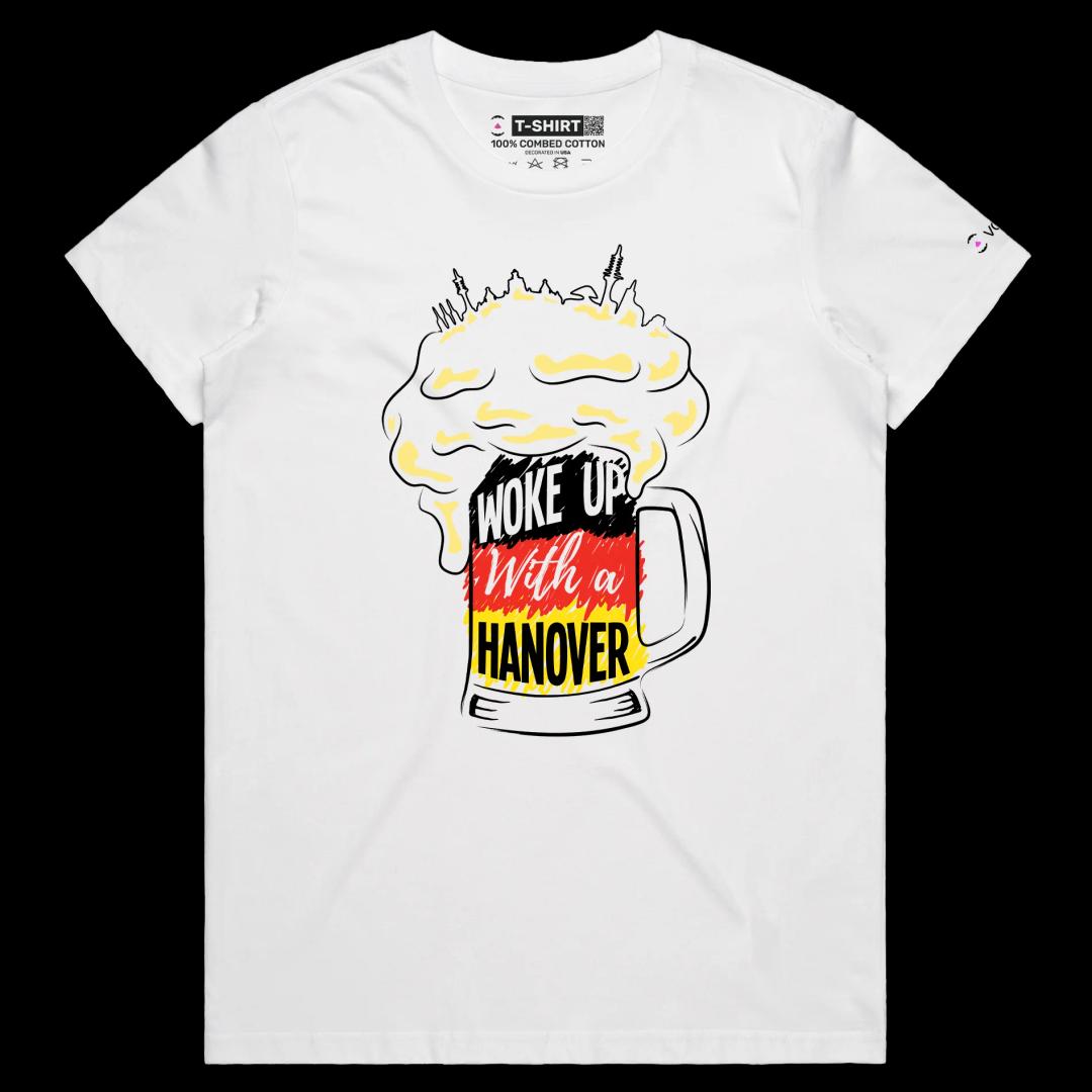 VOICEART White Female Regular Glass of Beer with German Flag Funny Shirt Premium Quality Waking Up with Hangover Wordplay Tee