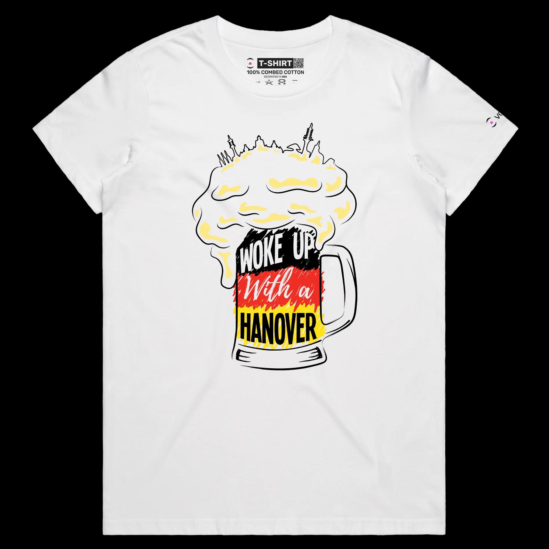 VOICEART White Female Regular Glass of Beer with German Flag Funny Shirt Premium Quality Waking Up with Hangover Wordplay Tee