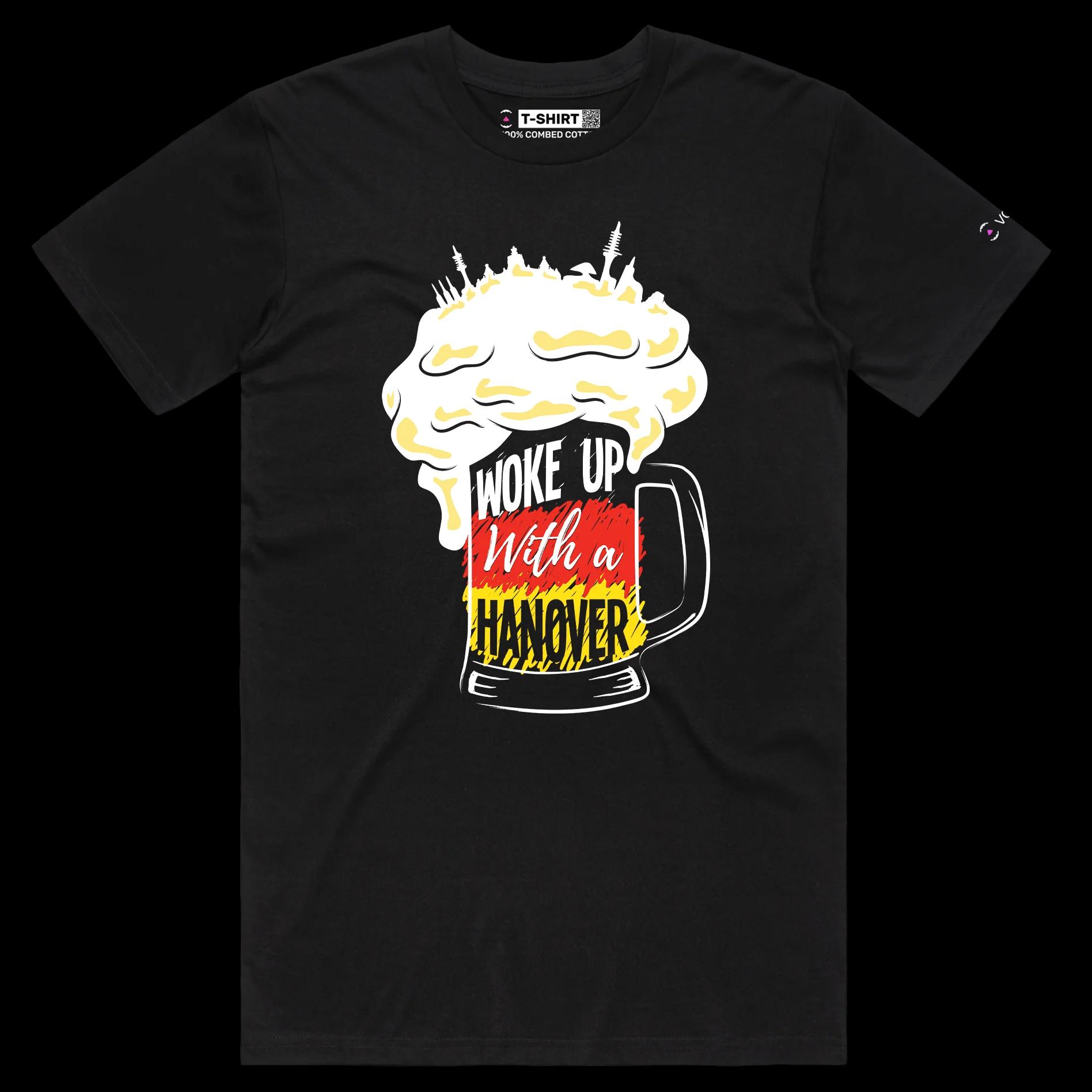 VOICEART Black Male Regular Glass of Beer with German Flag Funny Shirt Premium Quality Waking Up with Hangover Wordplay Tee