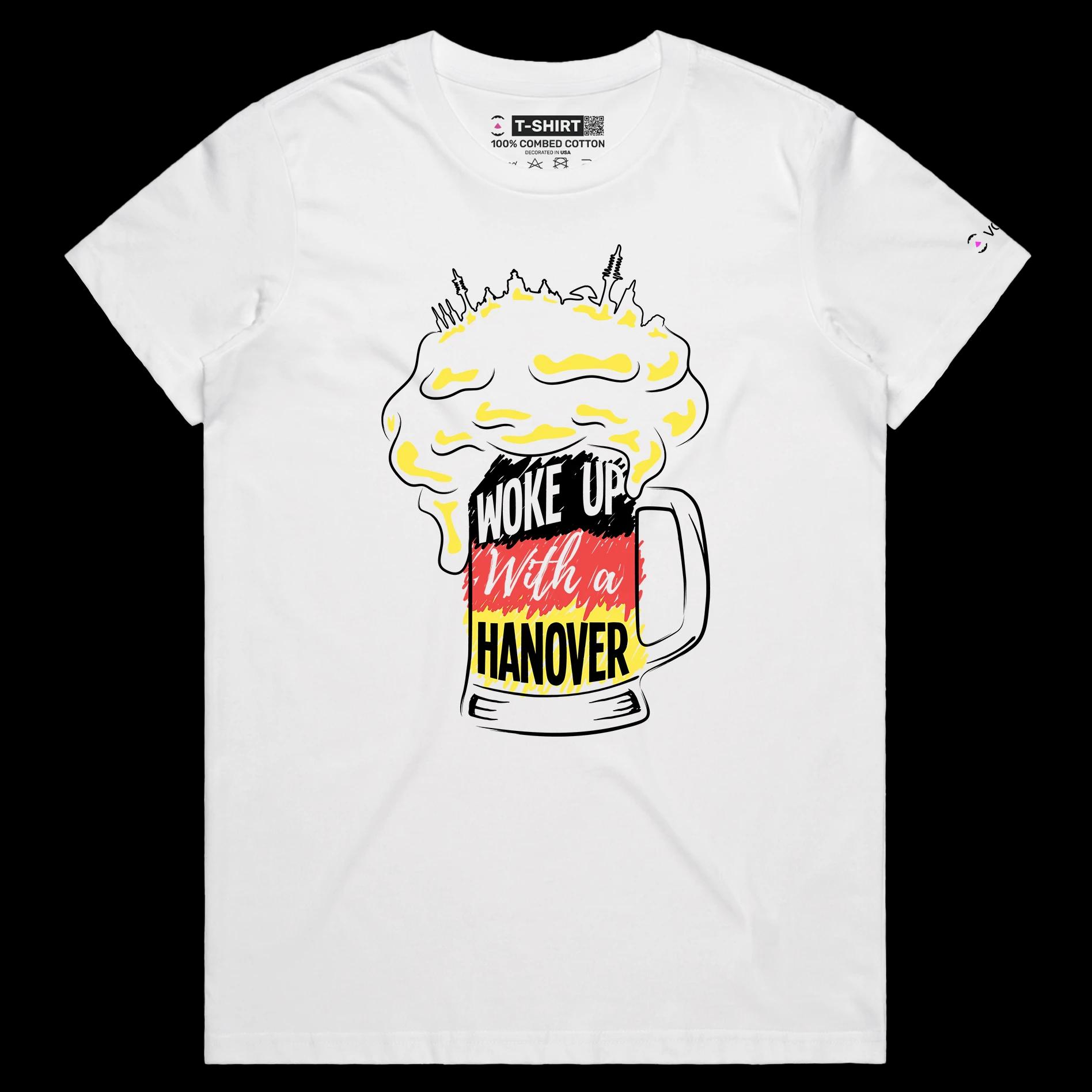 VOICEART White Female Regular Glass of Beer with German Flag Funny Shirt Premium Quality Waking Up with Hangover Wordplay Tee
