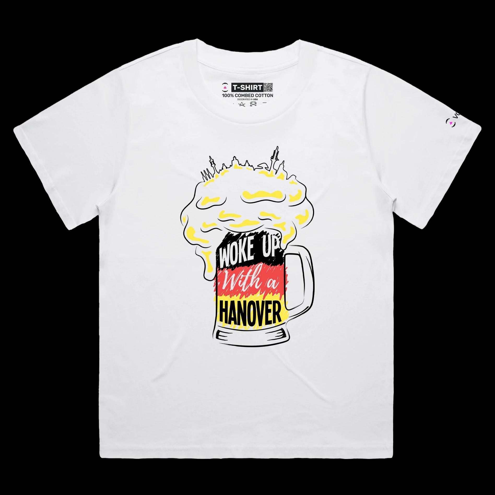 VOICEART White Female Loose Glass of Beer with German Flag Funny Shirt Premium Quality Waking Up with Hangover Wordplay Tee