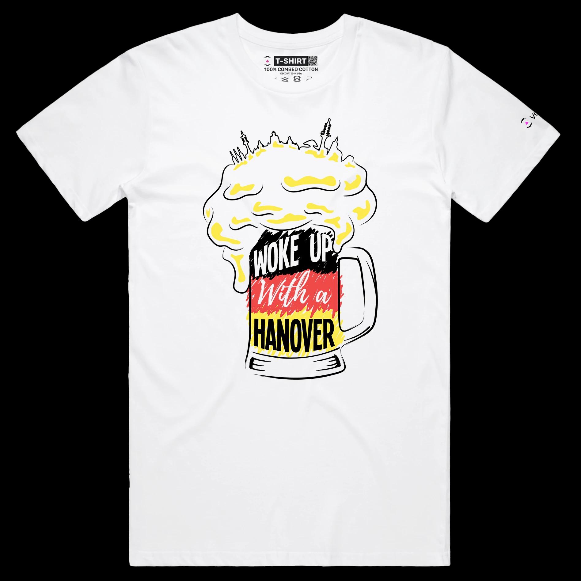 VOICEART White Male Regular Glass of Beer with German Flag Funny Shirt Premium Quality Waking Up with Hangover Wordplay Tee