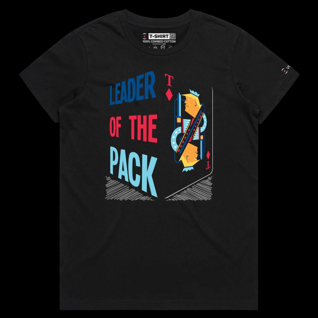VOICEART Black Female Regular President Donald Trump King of Diamonds Funny Political T-Shirt Premium Leader of the Pack