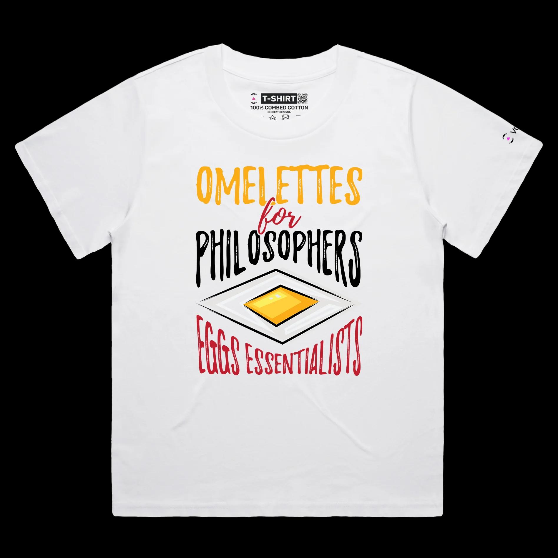 VOICEART White Female Loose Eggs Philosophy Funny TShirt with Premium Graphic Design Scrambled Existentialism Wordplay Tee