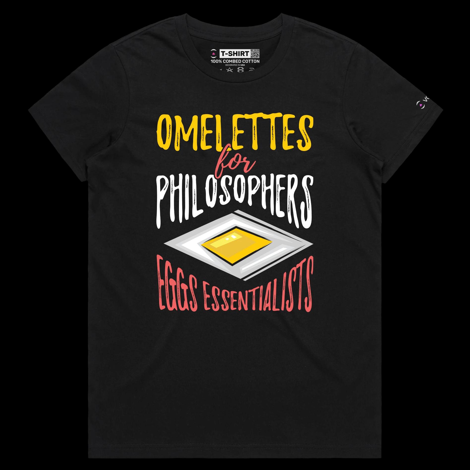 VOICEART Black Female Regular Eggs Philosophy Funny TShirt with Premium Graphic Design Scrambled Existentialism Wordplay Tee