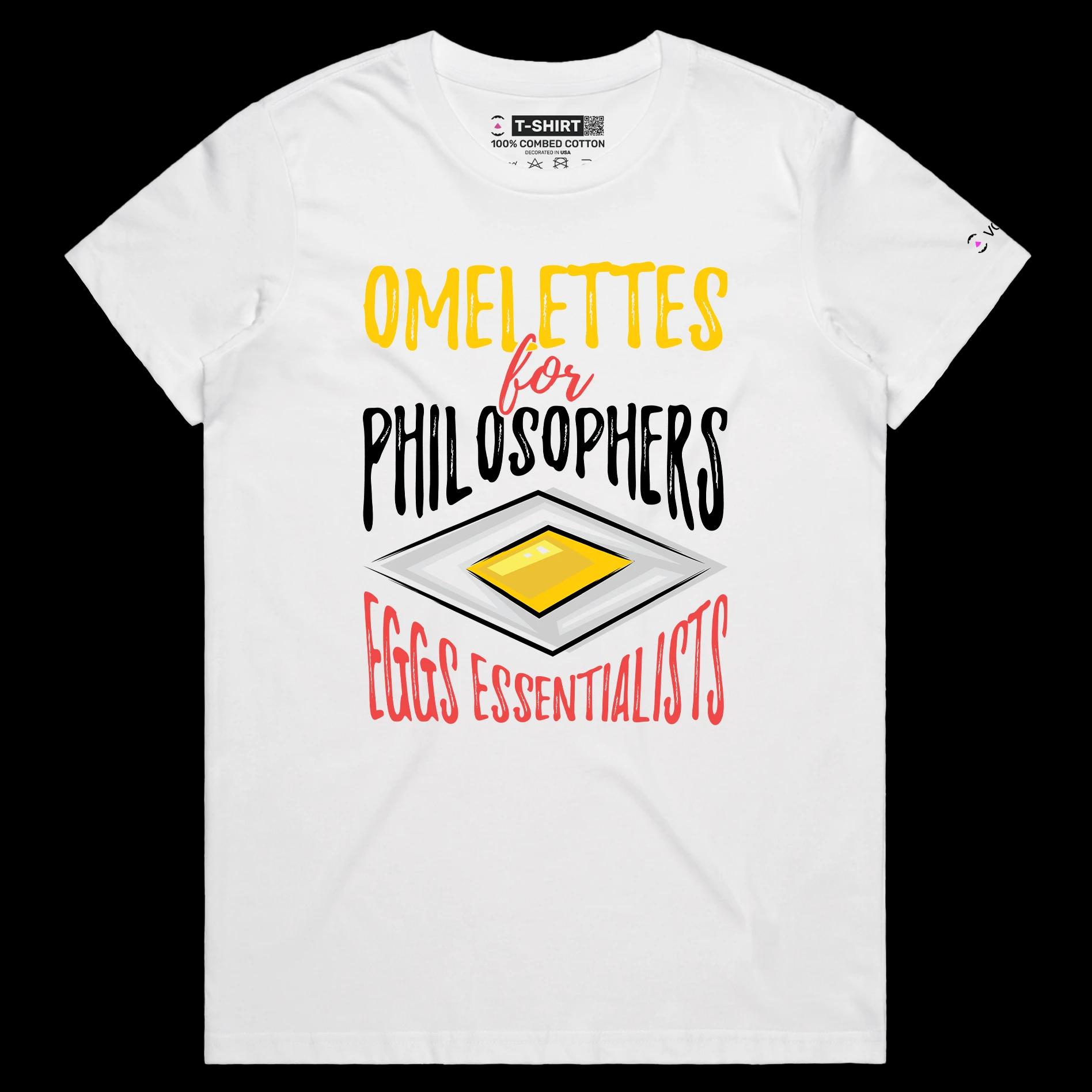VOICEART White Female Regular Eggs Philosophy Funny TShirt with Premium Graphic Design Scrambled Existentialism Wordplay Tee