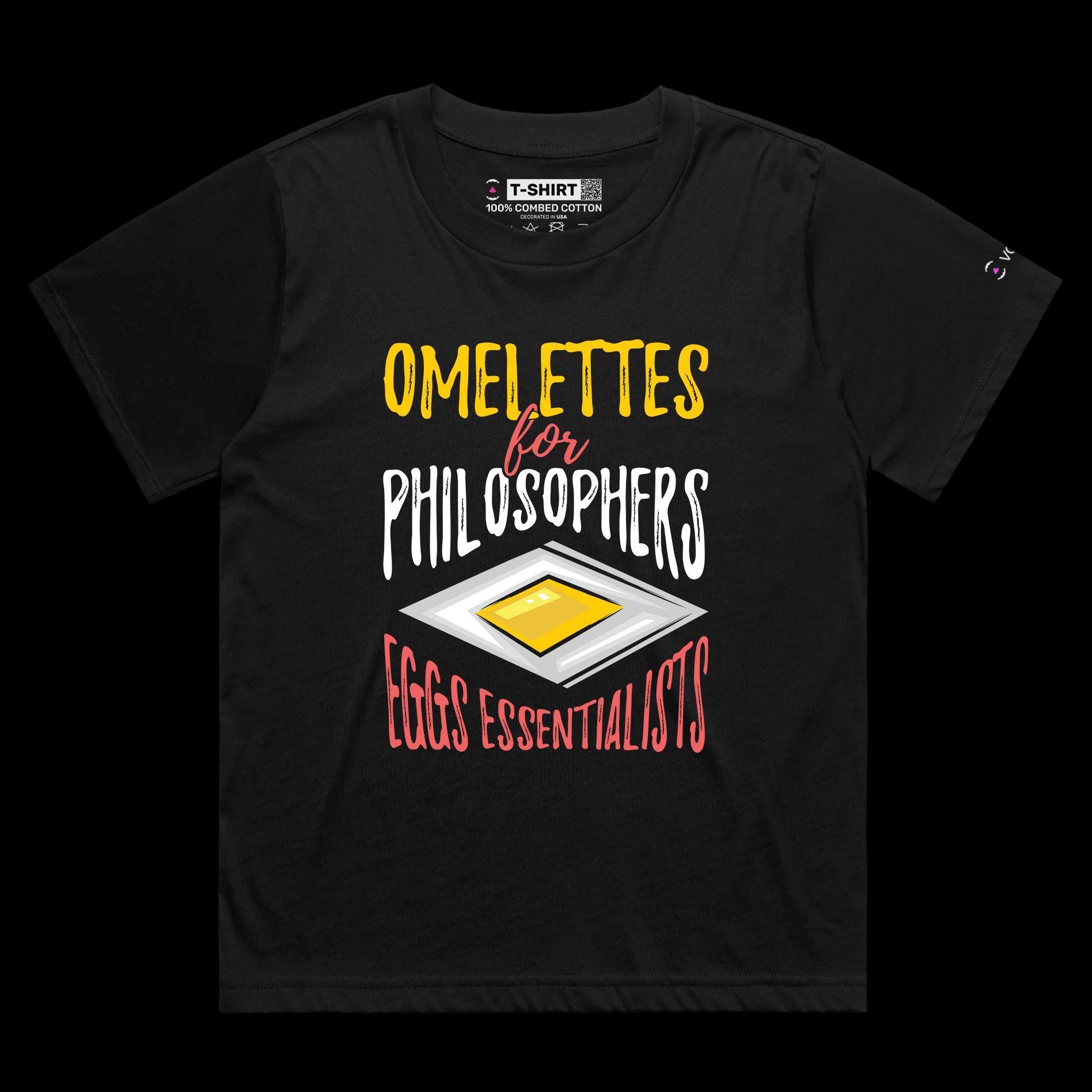 VOICEART Black Female Loose Eggs Philosophy Funny TShirt with Premium Graphic Design Scrambled Existentialism Wordplay Tee