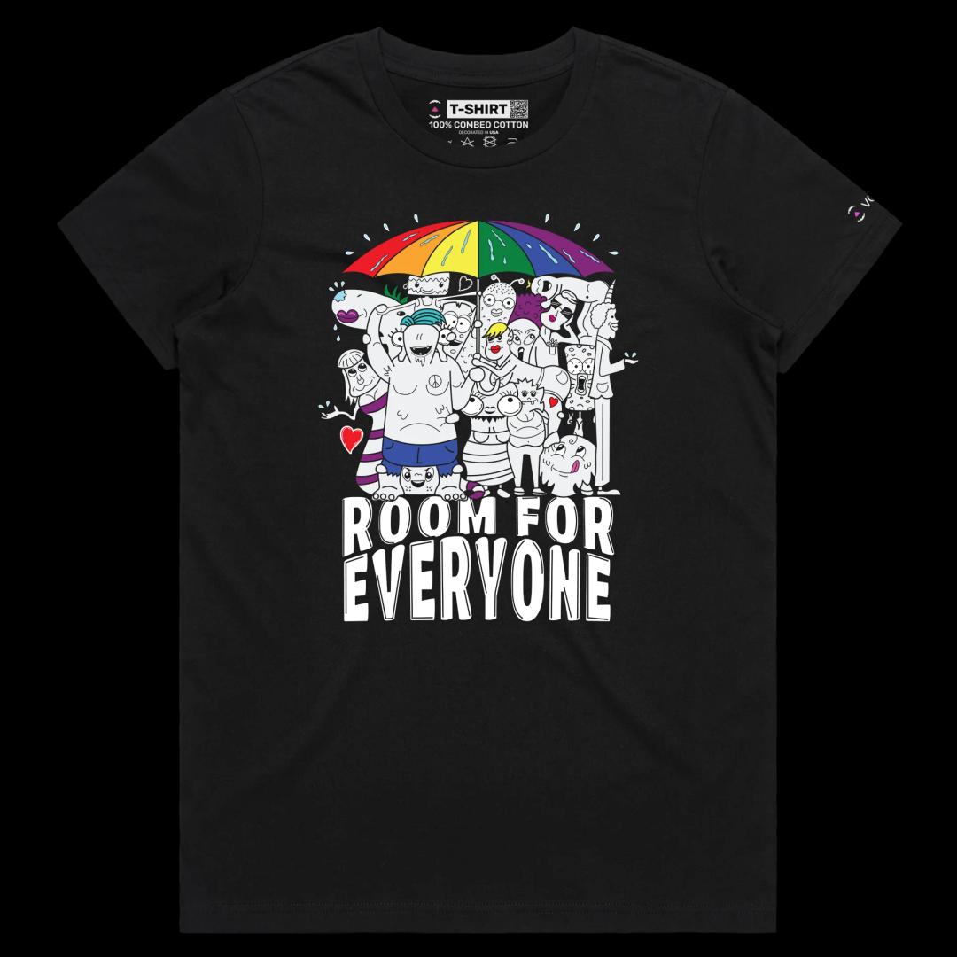 VOICEART Black Female Regular Gay Alliance Under Rainbow Umbrella shirt Premium Graphic Pride Coalition Welcoming LGBTQ Tee