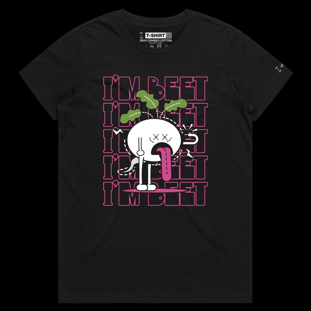VOICEART Black Female Regular Tired Beetroot Plant Funny T-Shirt Premium Quality Vibrant Vegetables Tee with Play on Words