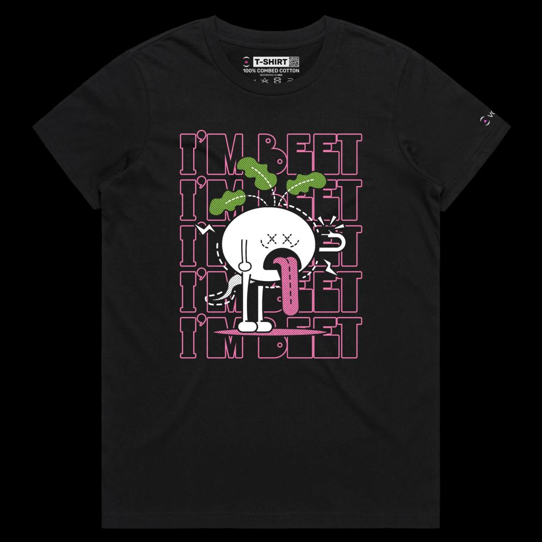 VOICEART Black Female Regular Tired Beetroot Plant Funny T-Shirt Premium Quality Vibrant Vegetables Tee with Play on Words