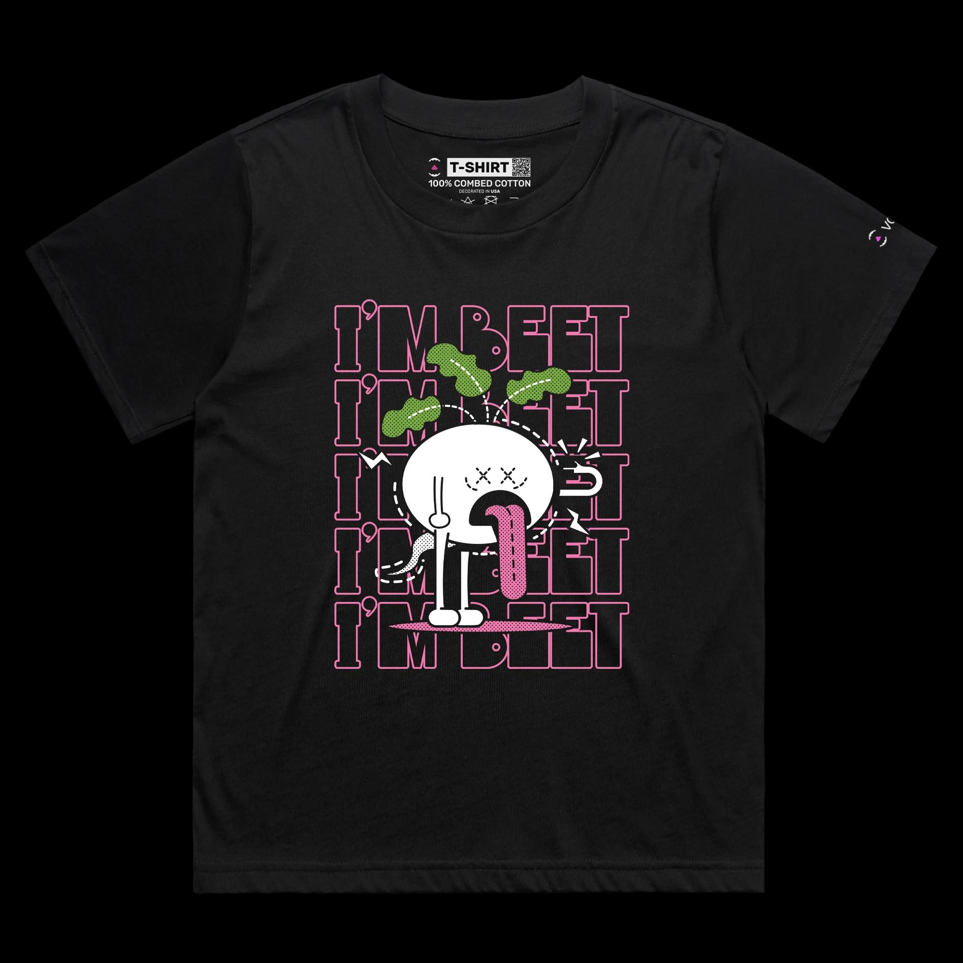 VOICEART Black Female Loose Tired Beetroot Plant Funny T-Shirt Premium Quality Vibrant Vegetables Tee with Play on Words