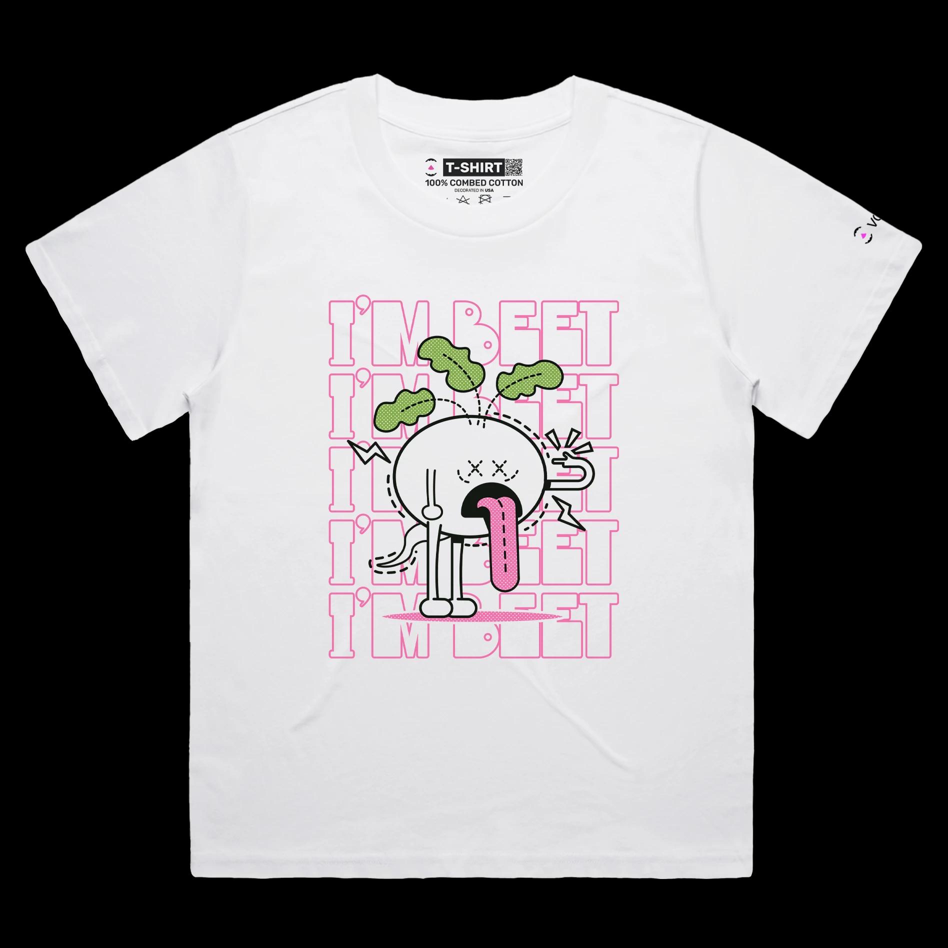 VOICEART White Female Loose Tired Beetroot Plant Funny T-Shirt Premium Quality Vibrant Vegetables Tee with Play on Words