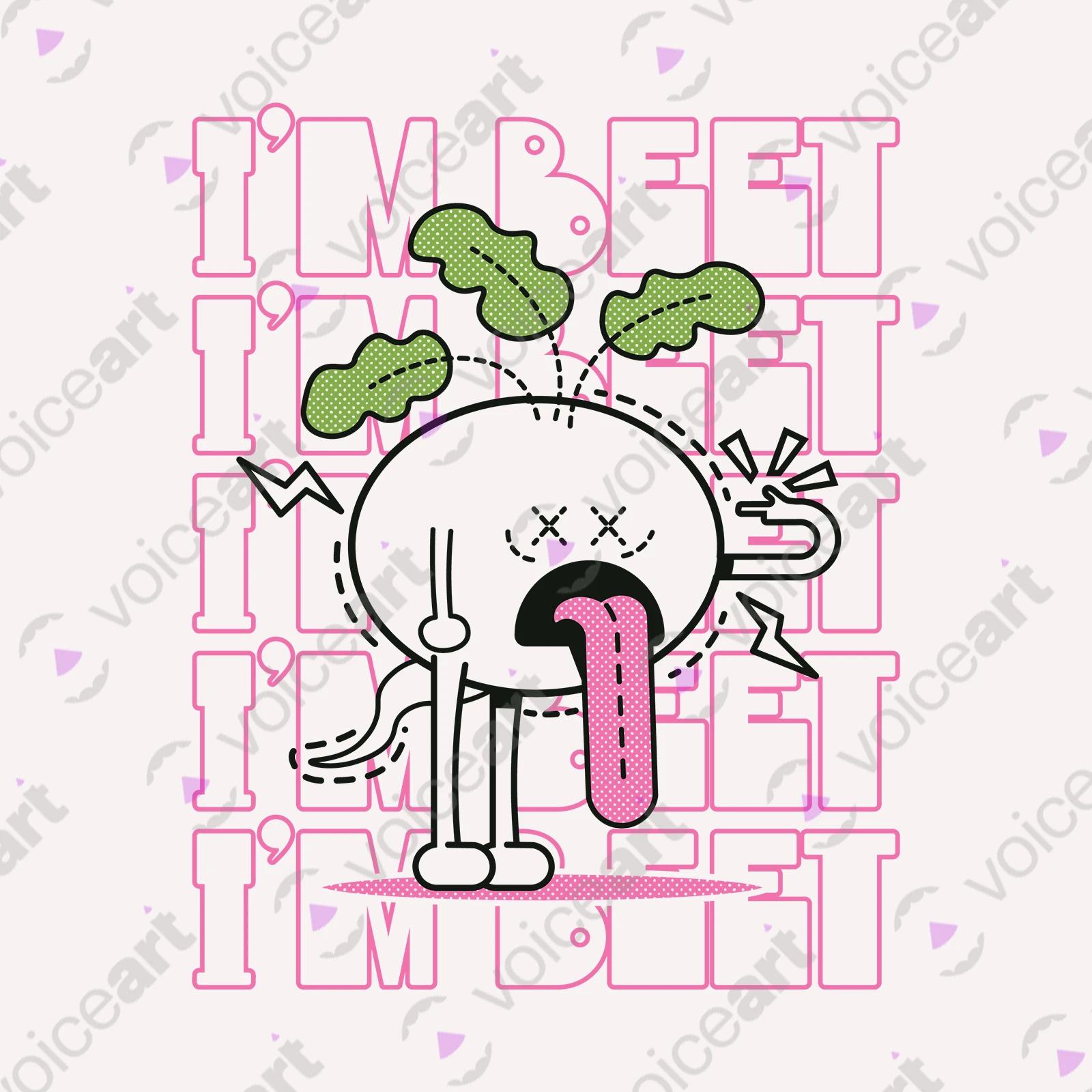 VOICEART White Watermark Tired Beetroot Plant Funny T-Shirt Premium Quality Vibrant Vegetables Tee with Play on Words