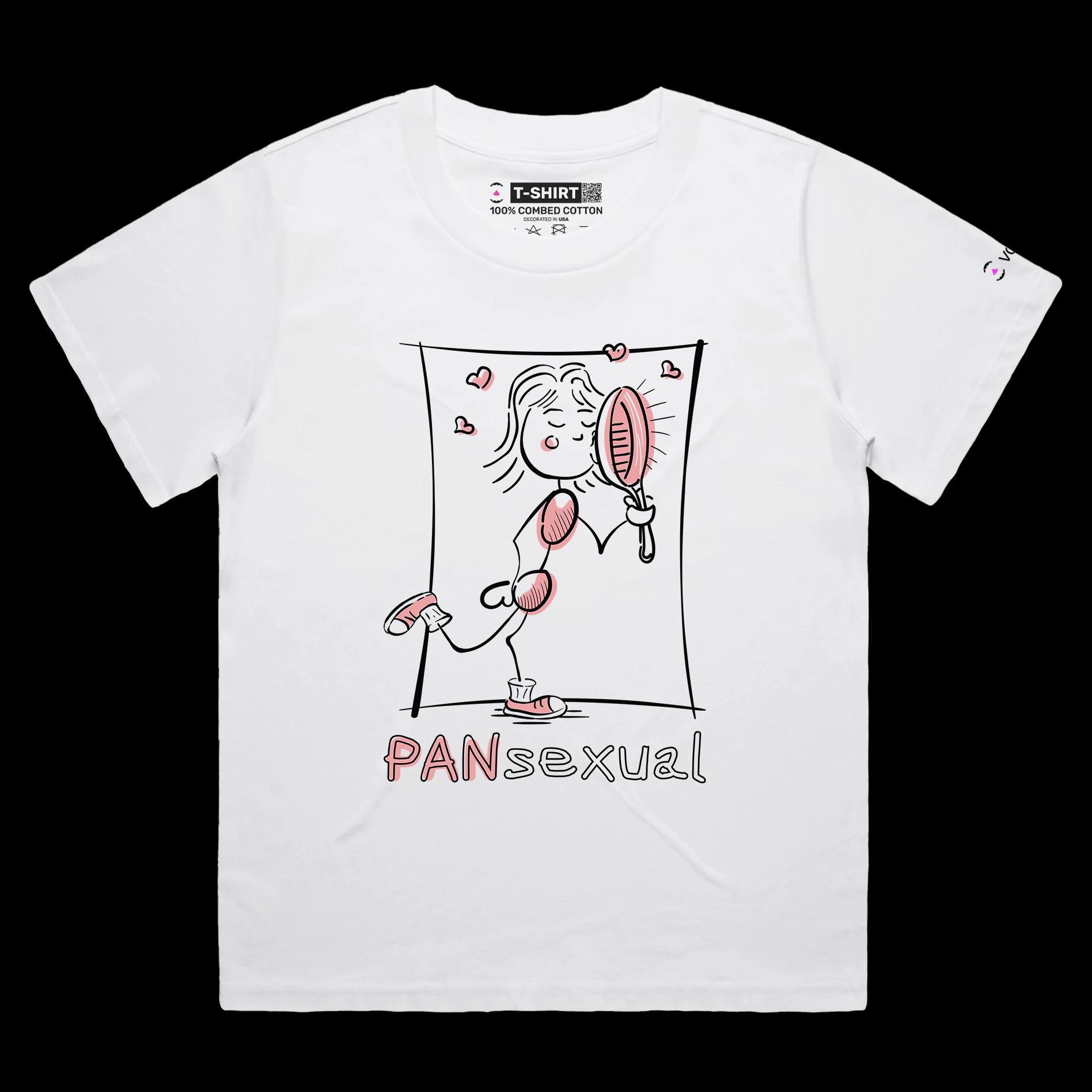 VOICEART White Female Loose In Love with Good Cuisine Funny Shirt Premium Quality Graphic Design Kissing the Frying Pan Tee