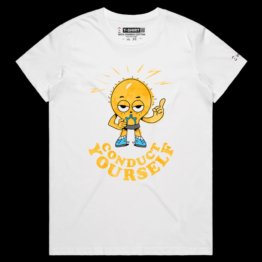 VOICEART White Female Regular Funny Lightbulb T-Shirt Premium Quality Graphic Design Electricity and Science Wordplay Tee