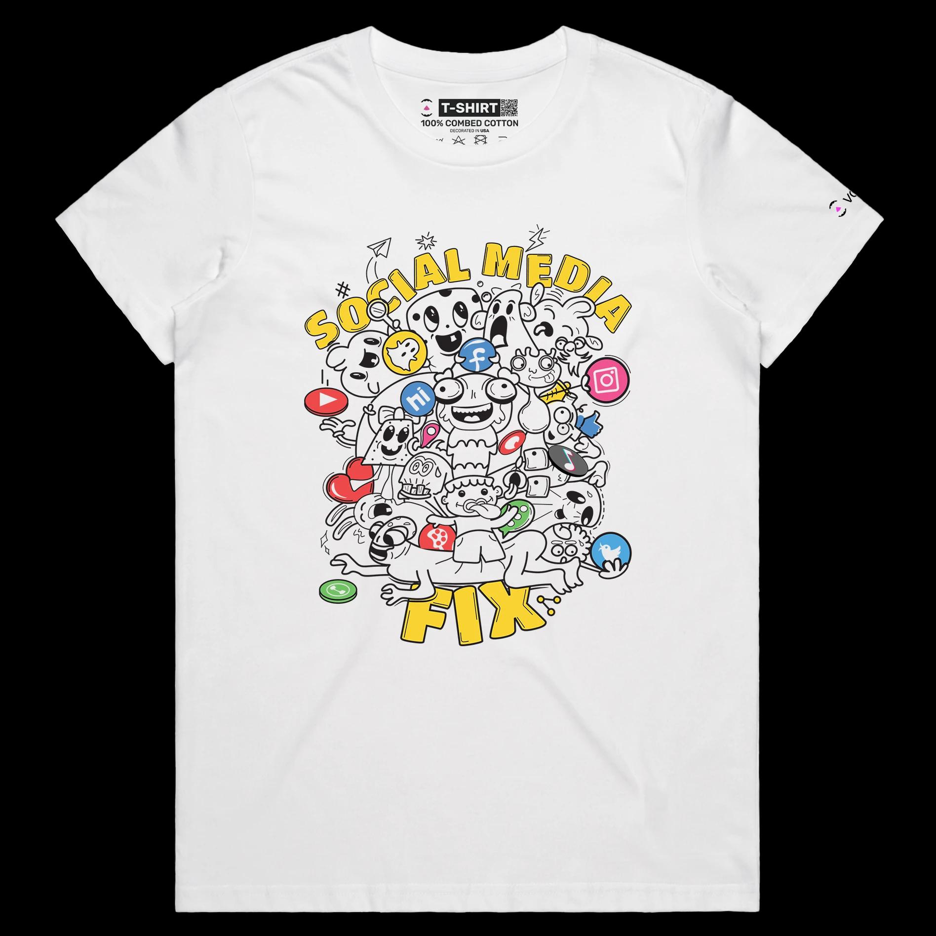 VOICEART White Female Regular Social Media Fixation Funny shirt Premium Quality Social Issues Addiction Dark Humor Tee v1