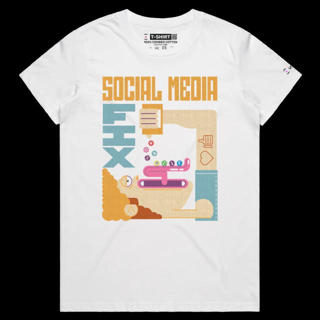 VOICEART White Female Regular Social Media Fixation Funny shirt Premium Quality Social Issues Addiction Dark Humor Tee v2