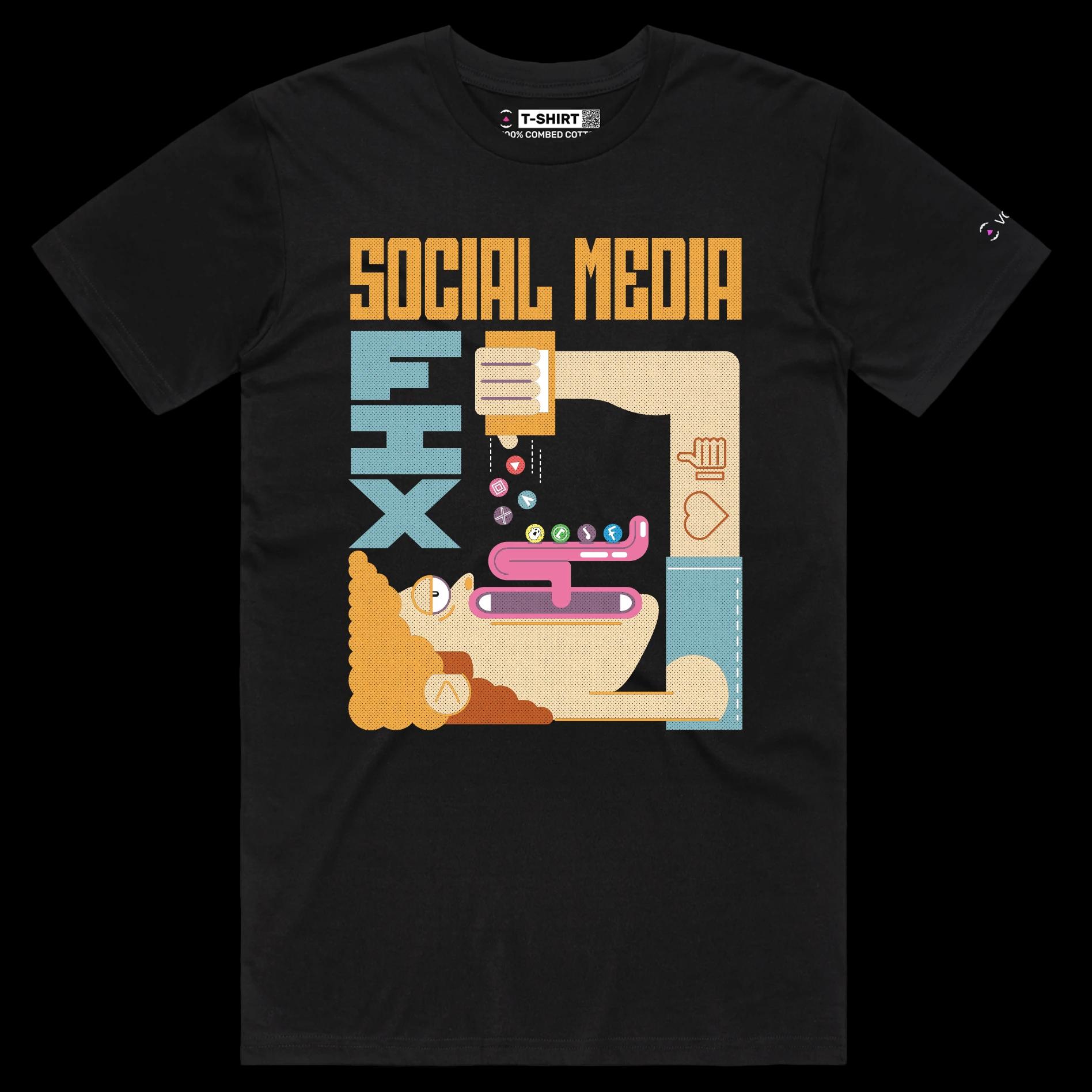 VOICEART Black Male Regular Social Media Fixation Funny shirt Premium Quality Social Issues Addiction Dark Humor Tee v2