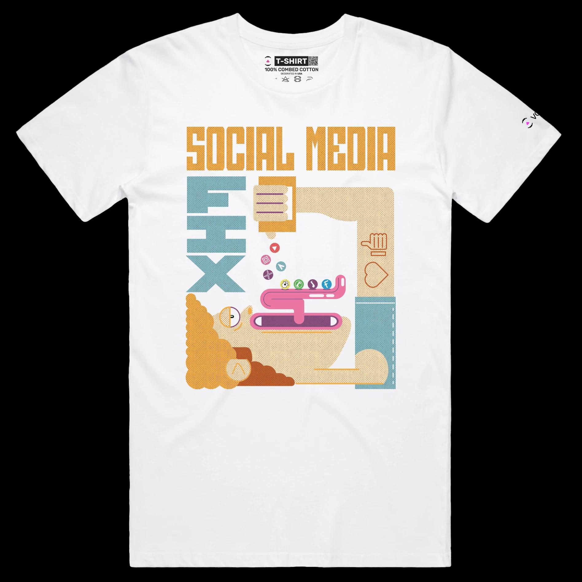 VOICEART White Male Regular Social Media Fixation Funny shirt Premium Quality Social Issues Addiction Dark Humor Tee v2