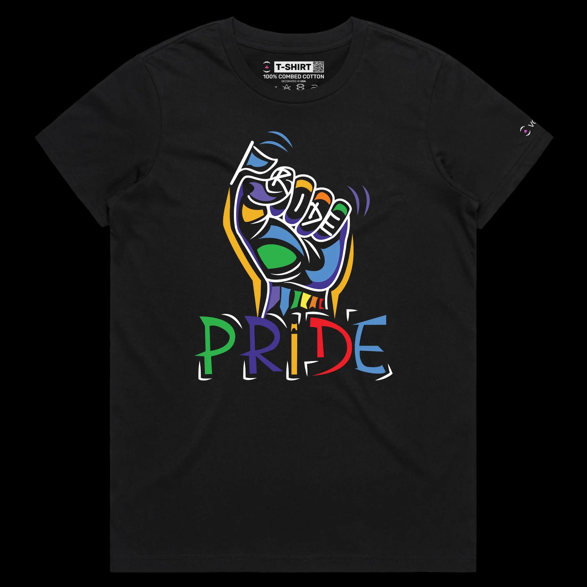 VOICEART Black Female Regular Rainbow Fist Gay Lifestyle Shirt with Premium Quality Graphic Design LGBTQ Alliance Pride Tee