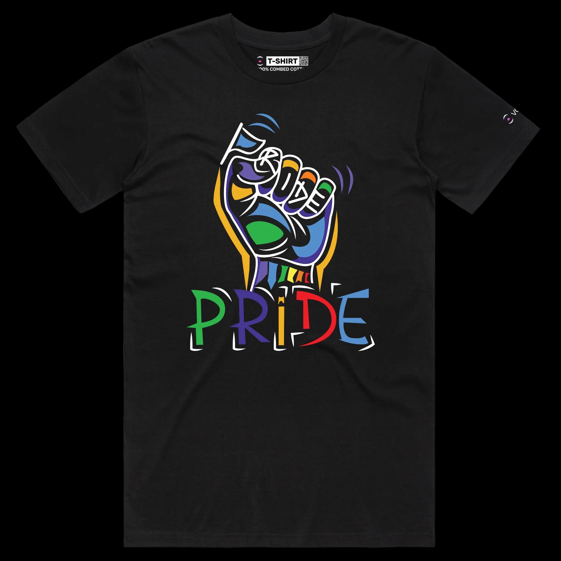 VOICEART Black Male Regular Rainbow Fist Gay Lifestyle Shirt with Premium Quality Graphic Design LGBTQ Alliance Pride Tee