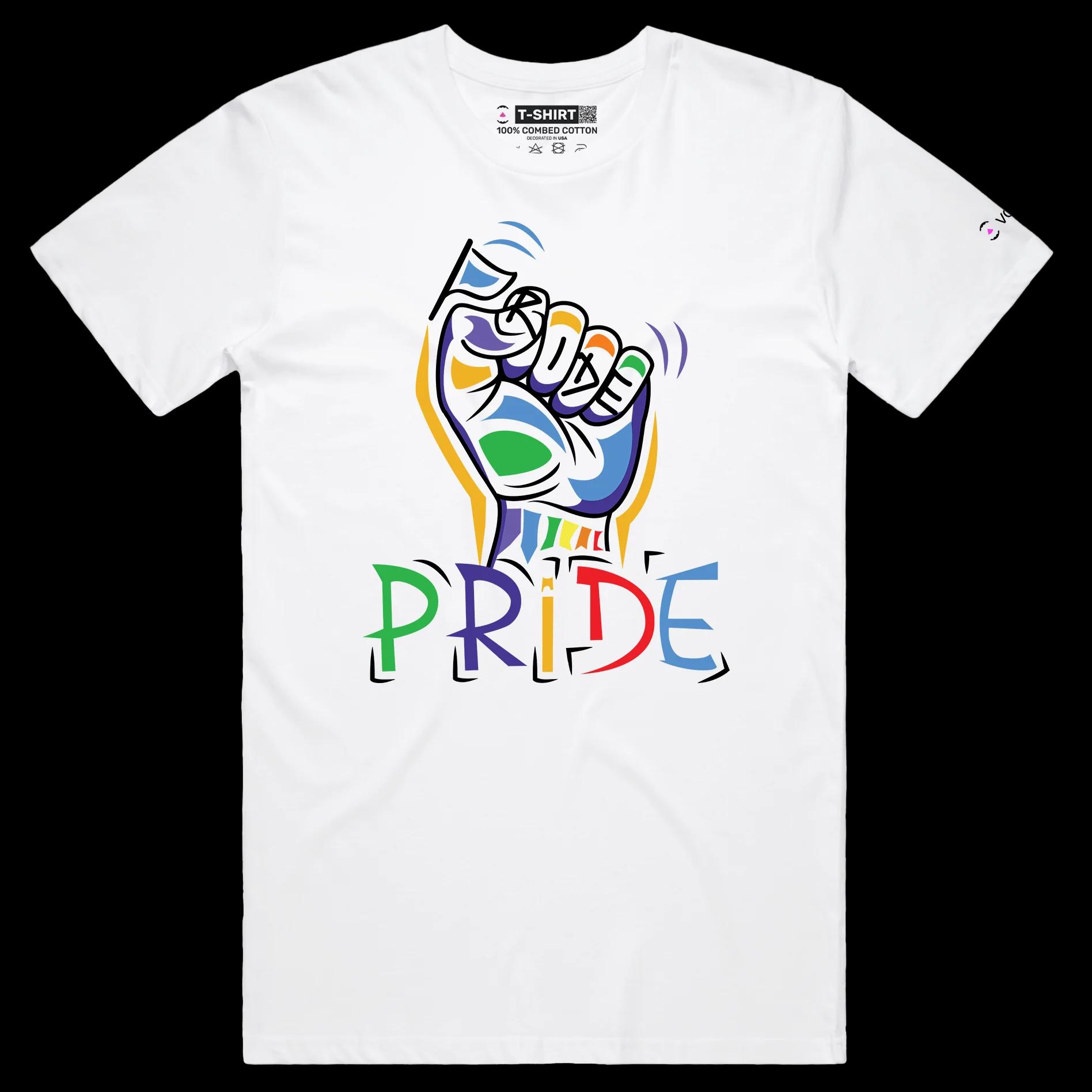VOICEART White Male Regular Rainbow Fist Gay Lifestyle Shirt with Premium Quality Graphic Design LGBTQ Alliance Pride Tee