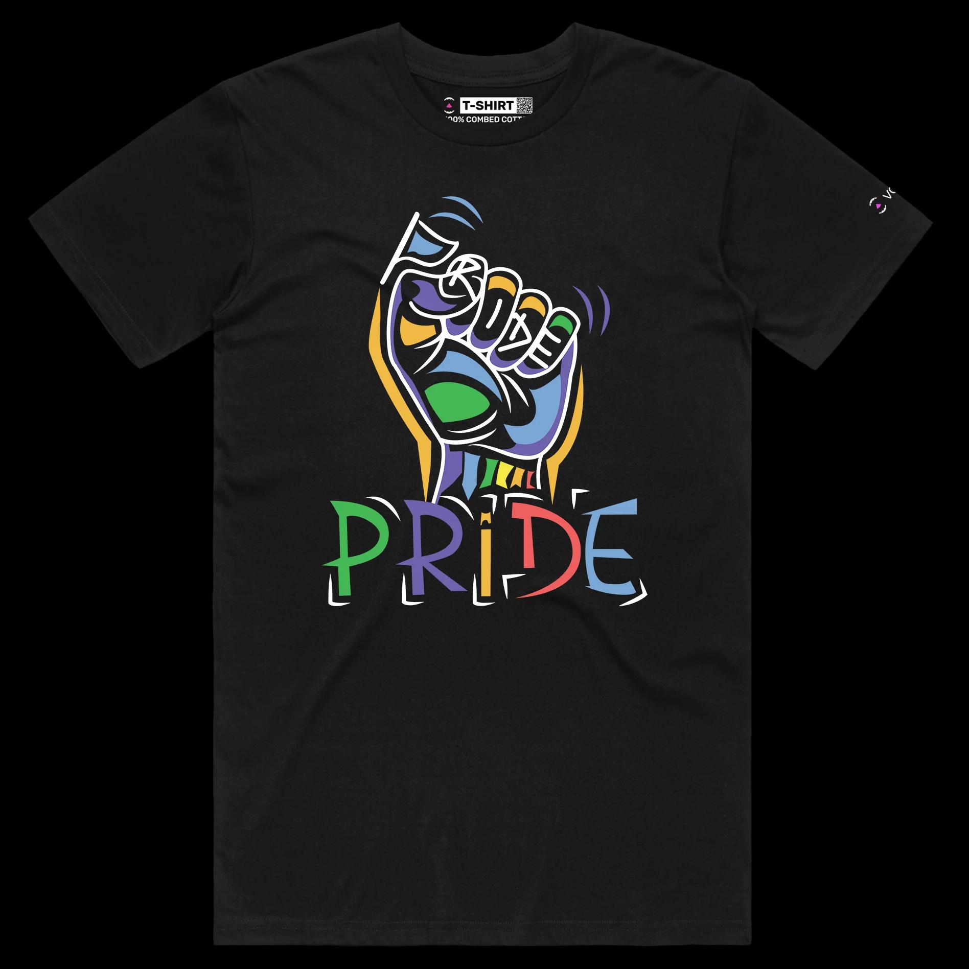 VOICEART Black Male Regular Rainbow Fist Gay Lifestyle Shirt with Premium Quality Graphic Design LGBTQ Alliance Pride Tee