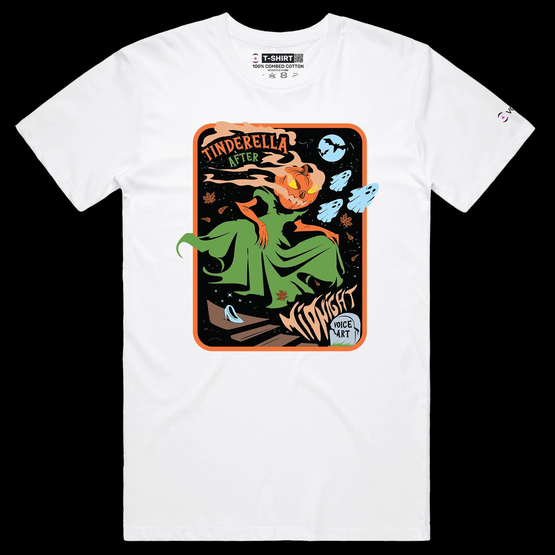 VOICEART White Male Regular Zombie Pumpkin Midnight Funny Halloween Shirt Premium Graphic Cinderella Play on Words Tee