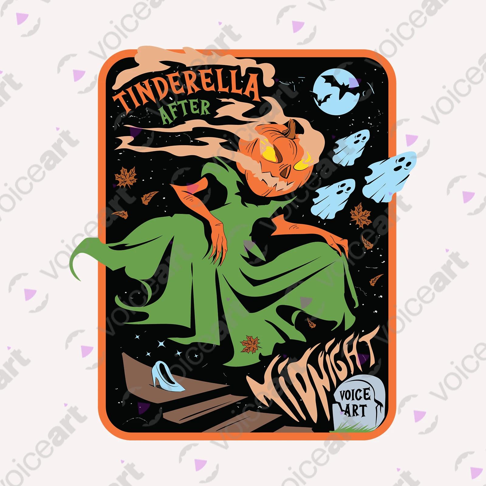 VOICEART White Watermark Zombie Pumpkin Midnight Funny Halloween Shirt Premium Graphic Cinderella Play on Words Tee