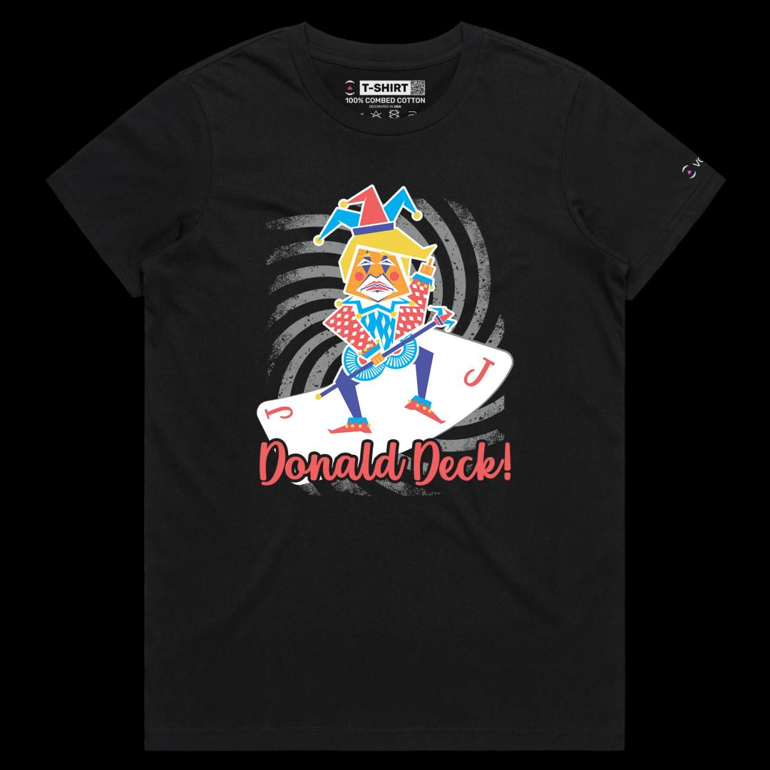 VOICEART Black Female Regular President Donald Trump Jester Playing Cards Funny Political T-Shirt Premium Deck Wordplay Tee