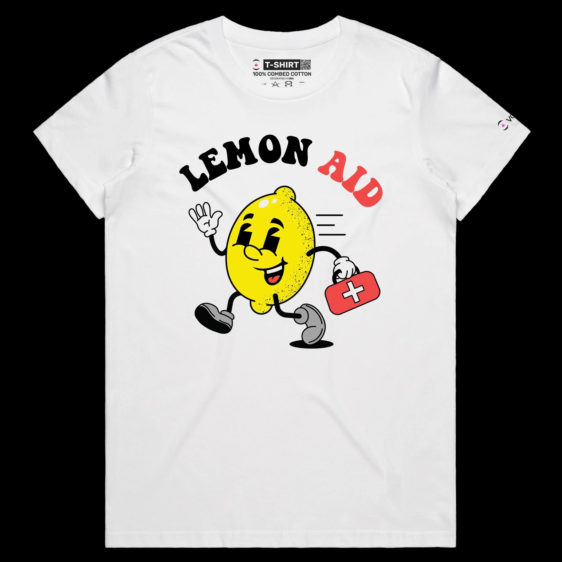 VOICEART White Female Regular Lemon First Aid Kit Funny T-Shirt Premium Quality Graphic Lemonade Tee Clever Play on Words