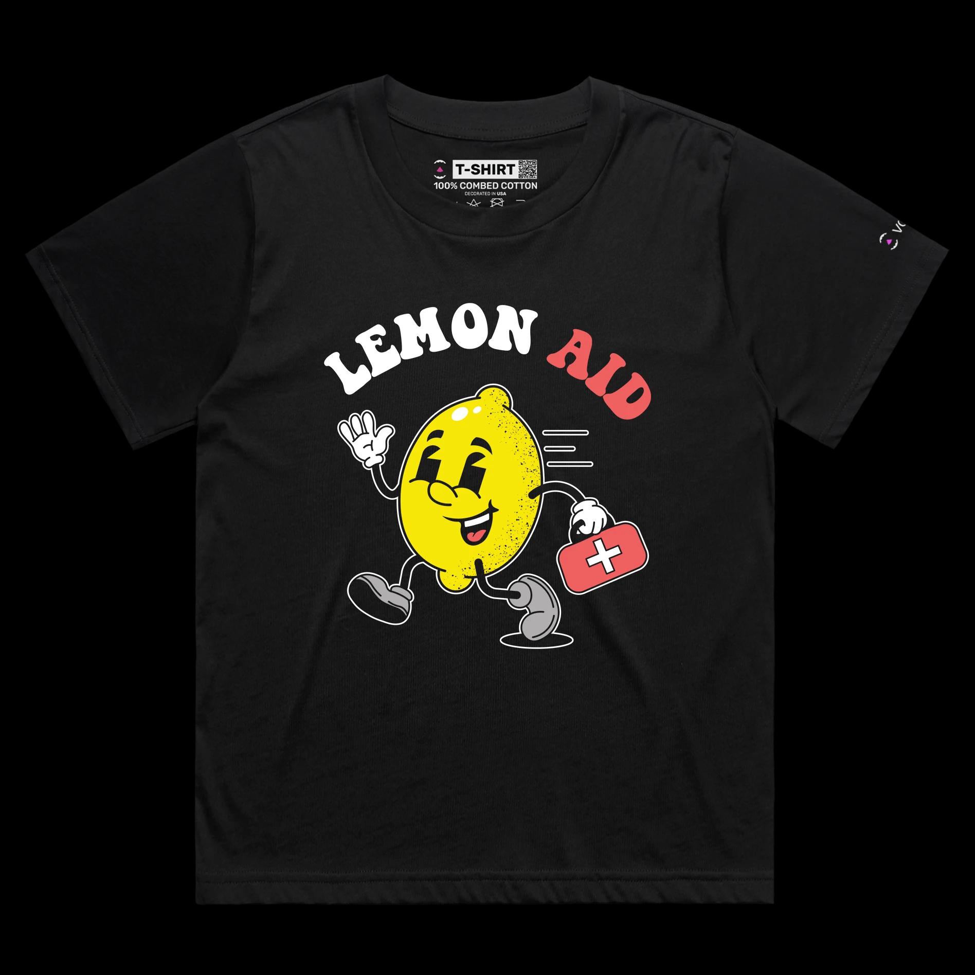 VOICEART Black Female Loose Lemon First Aid Kit Funny T-Shirt Premium Quality Graphic Lemonade Tee Clever Play on Words