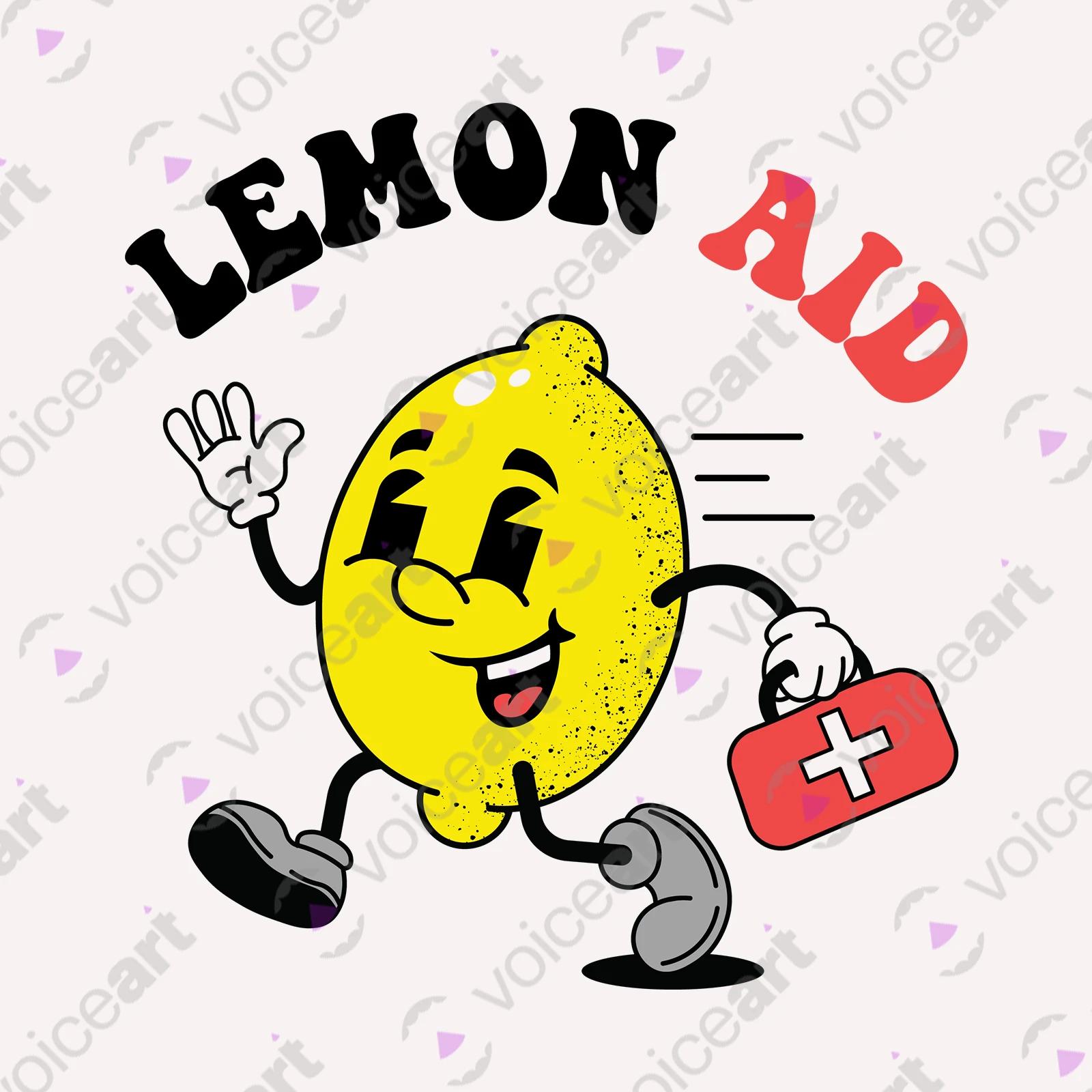 VOICEART White Watermark Lemon First Aid Kit Funny T-Shirt Premium Quality Graphic Lemonade Tee Clever Play on Words