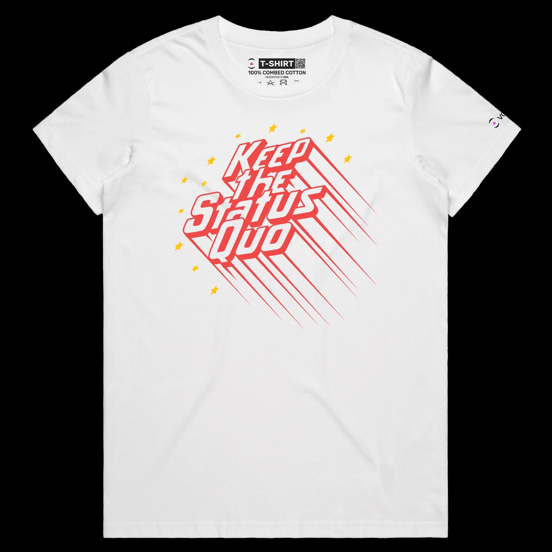 VOICEART White Female Regular Status Quo Rock Music TShirt Premium Quality Graphic Design Francis Rossi Quo Shuffle 1960s Tee