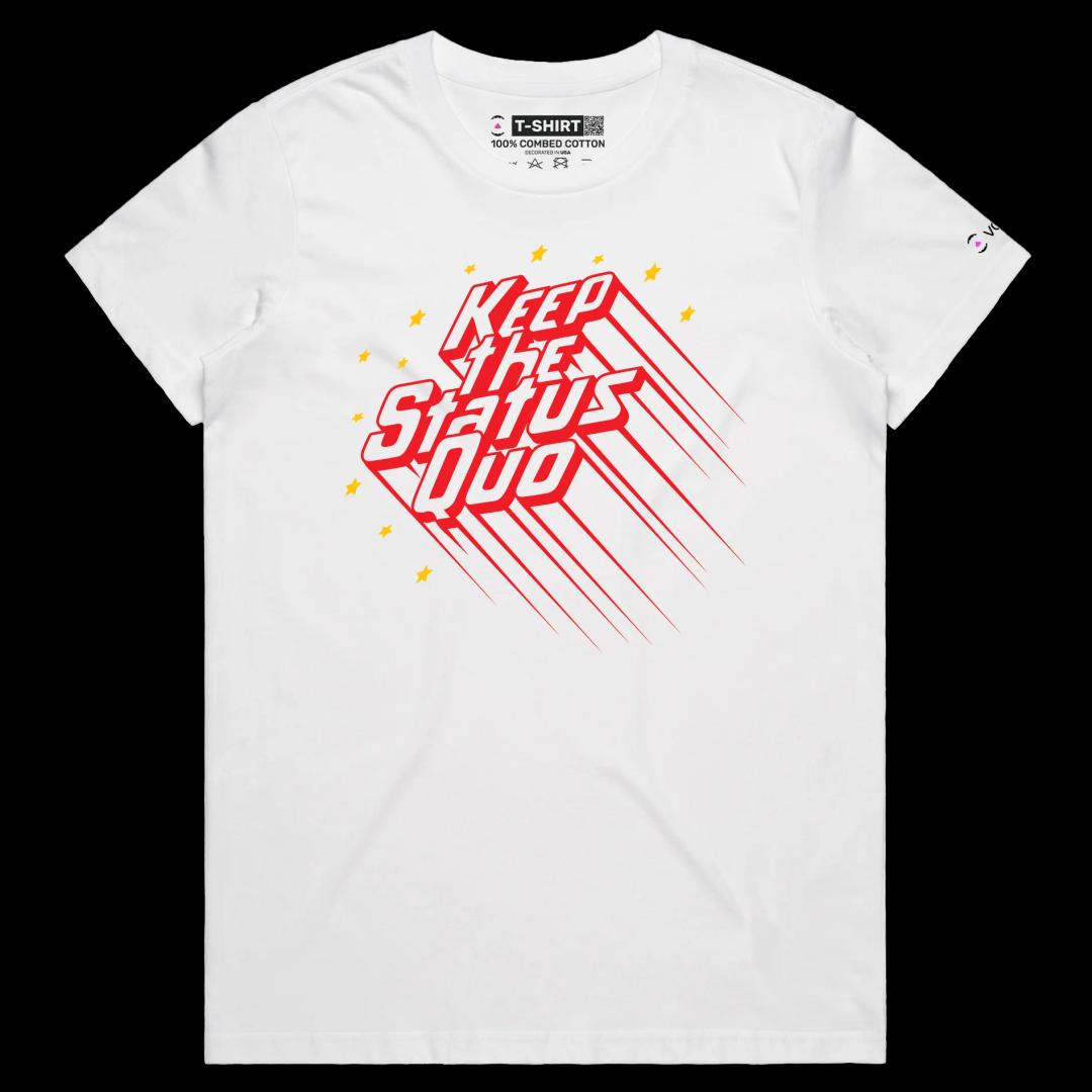 VOICEART White Female Regular Status Quo Rock Music TShirt Premium Quality Graphic Design Francis Rossi Quo Shuffle 1960s Tee