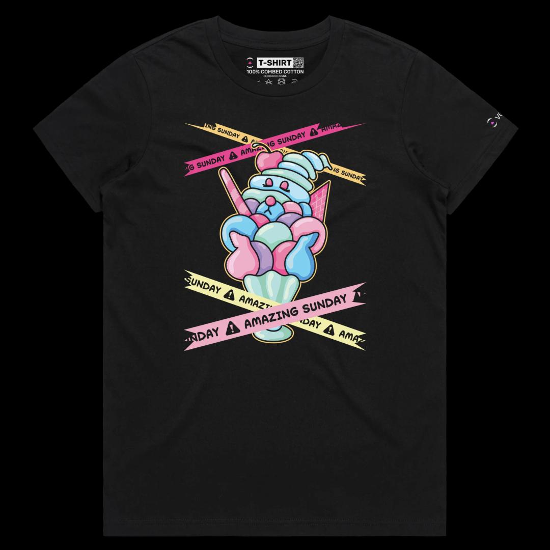 VOICEART Black Female Regular Sunday Ice Cream Funny TShirt Premium Quality Graphic and Design Glorious Dessert Wordplay Tee