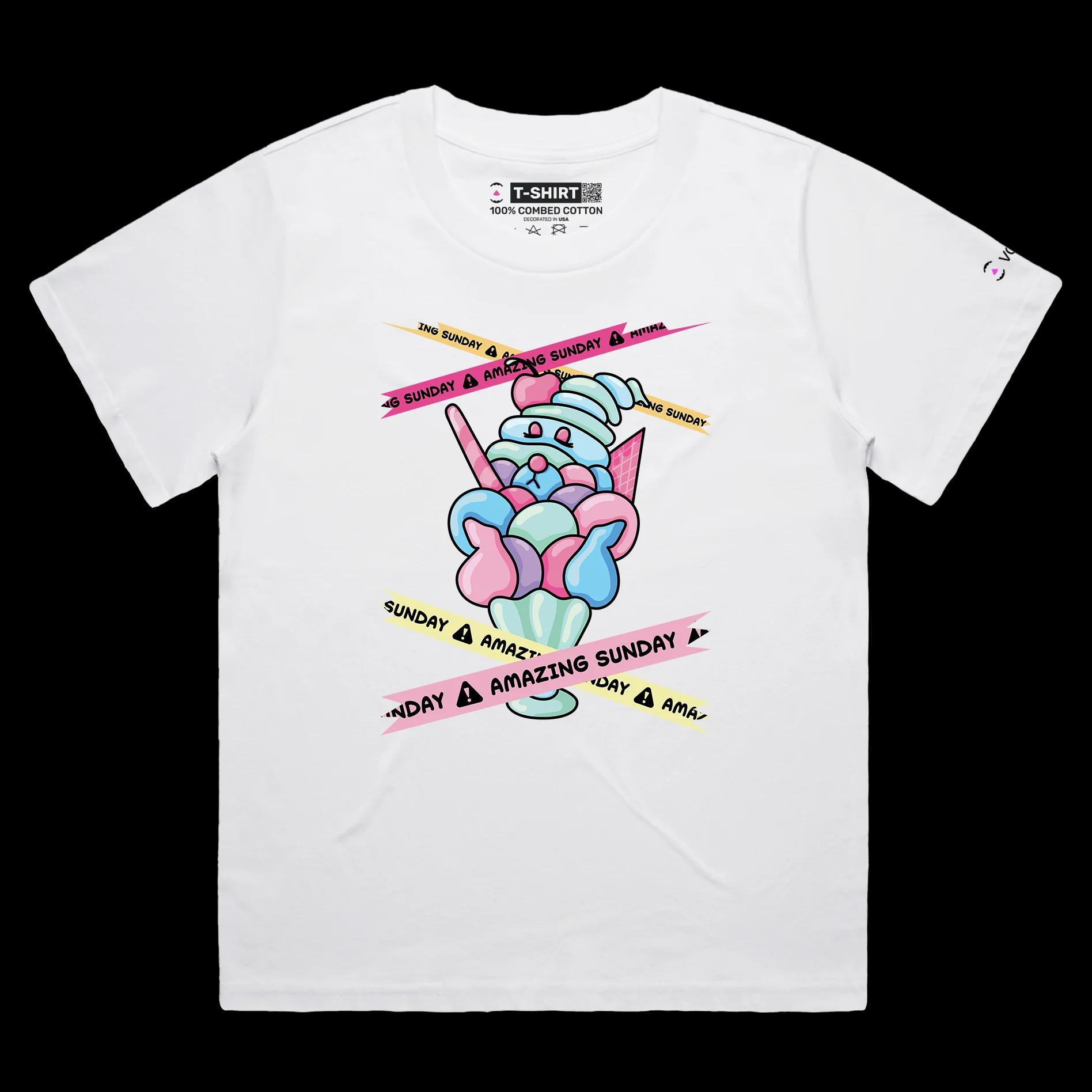 VOICEART White Female Loose Sunday Ice Cream Funny TShirt Premium Quality Graphic and Design Glorious Dessert Wordplay Tee
