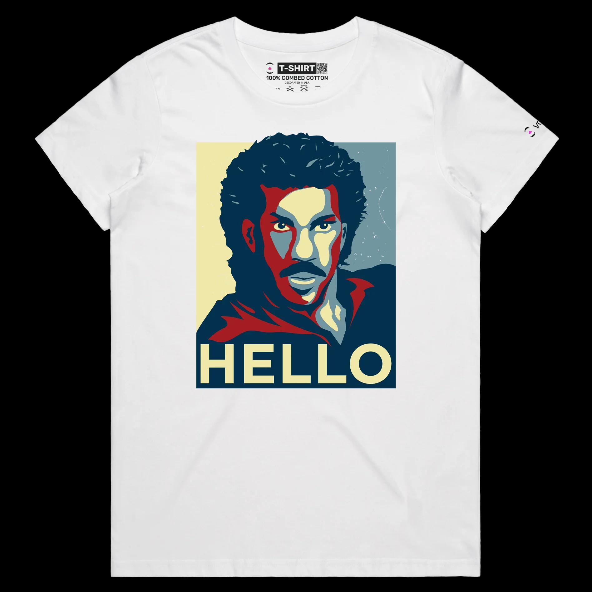 VOICEART White Female Regular Richie Popular Music T-Shirt with Premium Quality Graphic Hello Worldwide Song Hits Clever Tee