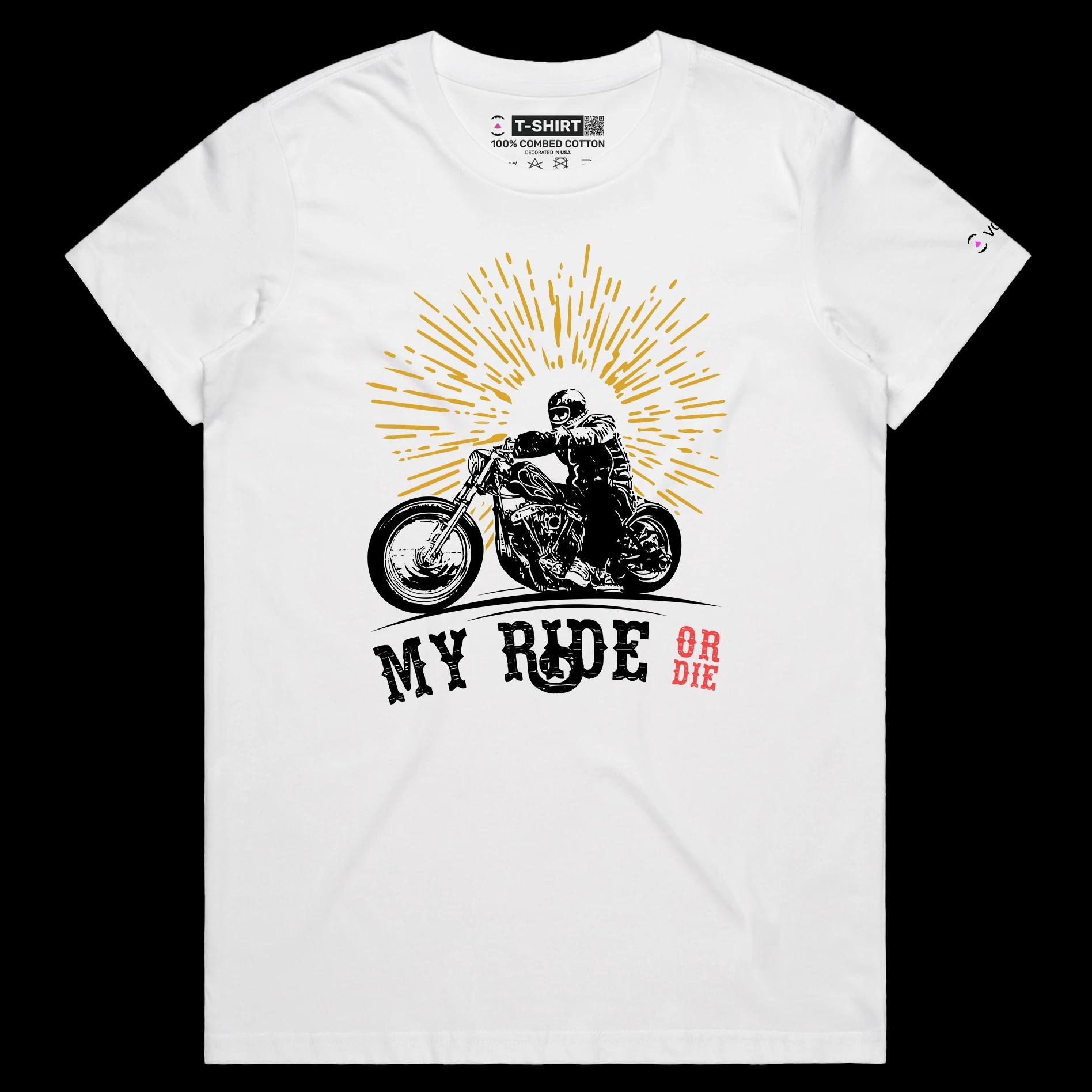 VOICEART White Female Regular Bike on the Road Adventurous T-Shirt with Premium Graphic and Design Chopper Ride or Die