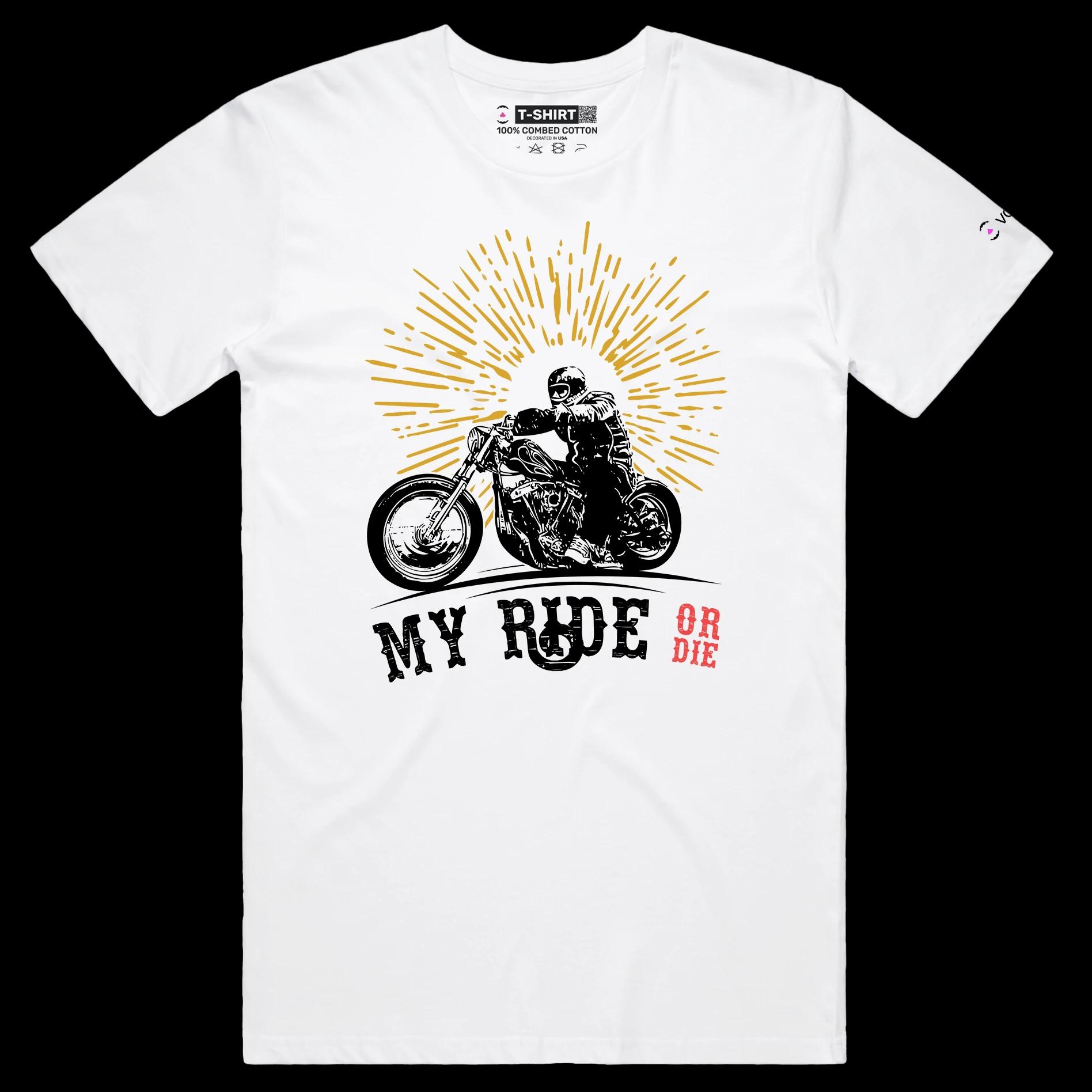 VOICEART White Male Regular Bike on the Road Adventurous T-Shirt with Premium Graphic and Design Chopper Ride or Die