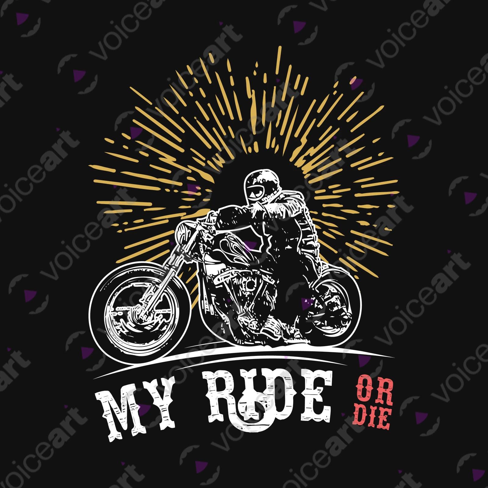VOICEART Black Watermark Bike on the Road Adventurous T-Shirt with Premium Graphic and Design Chopper Ride or Die