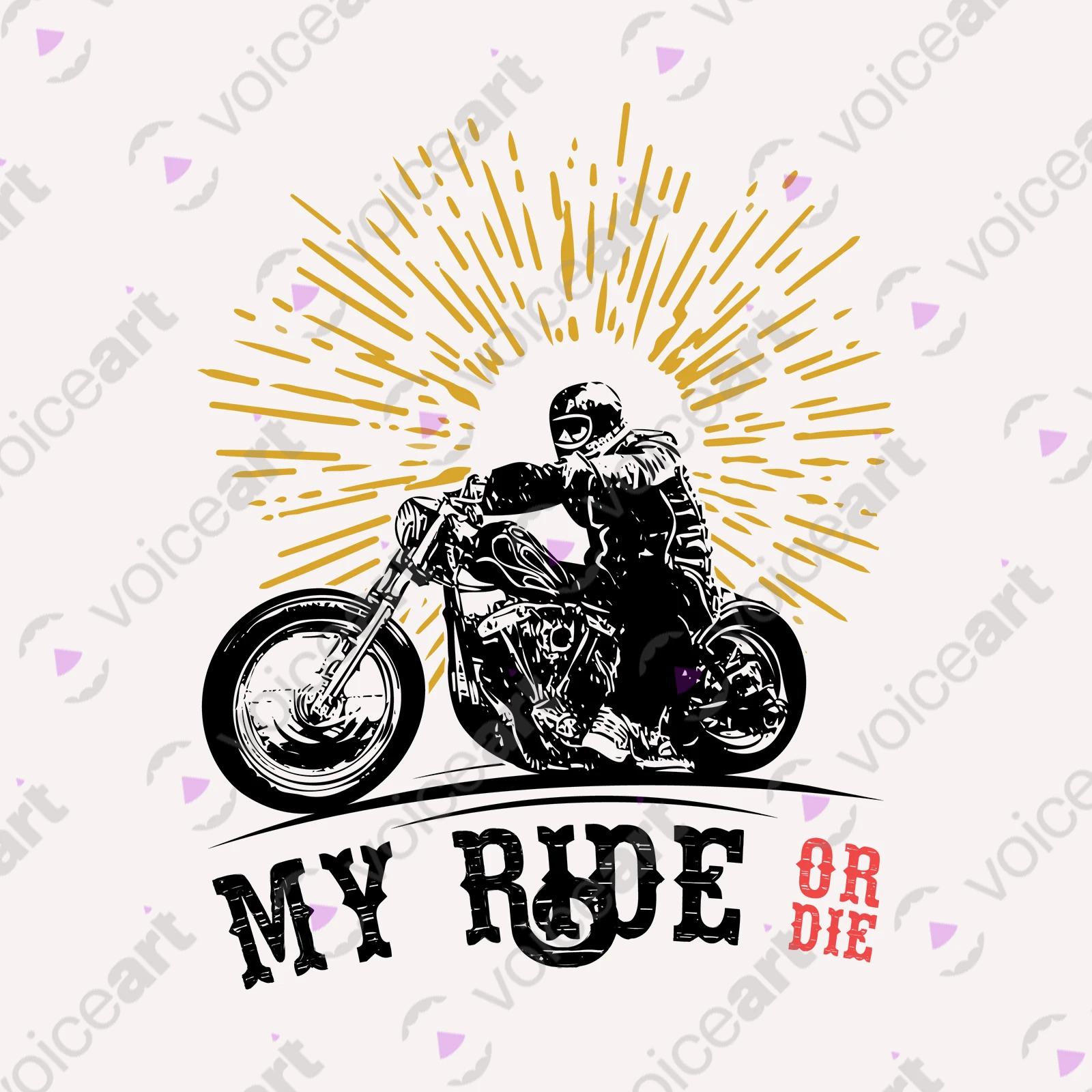 VOICEART White Watermark Bike on the Road Adventurous T-Shirt with Premium Graphic and Design Chopper Ride or Die
