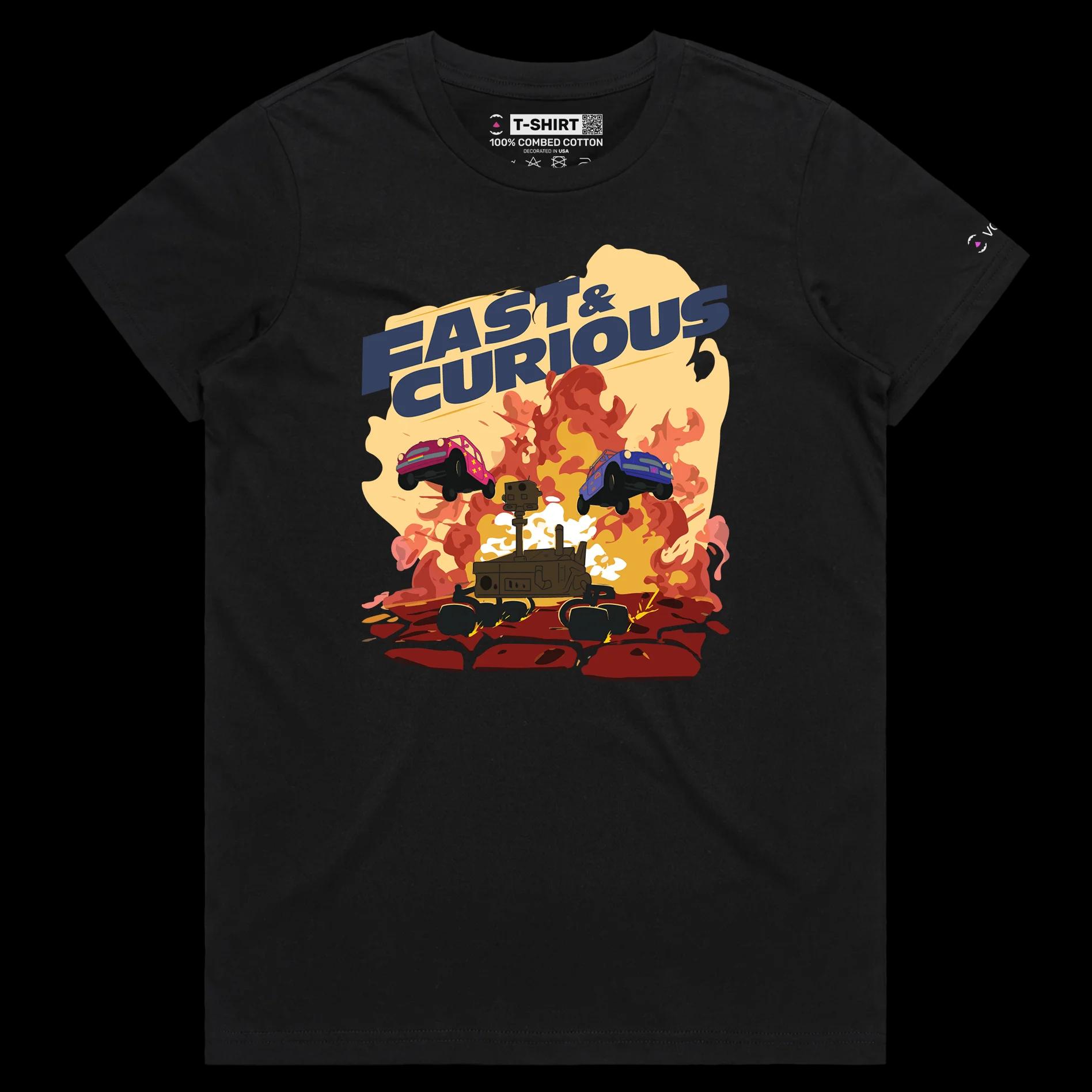 VOICEART Black Female Regular Sha Carri Sports Graphic T-Shirt with Premium Quality Fast and Curious Tee with Play on Words