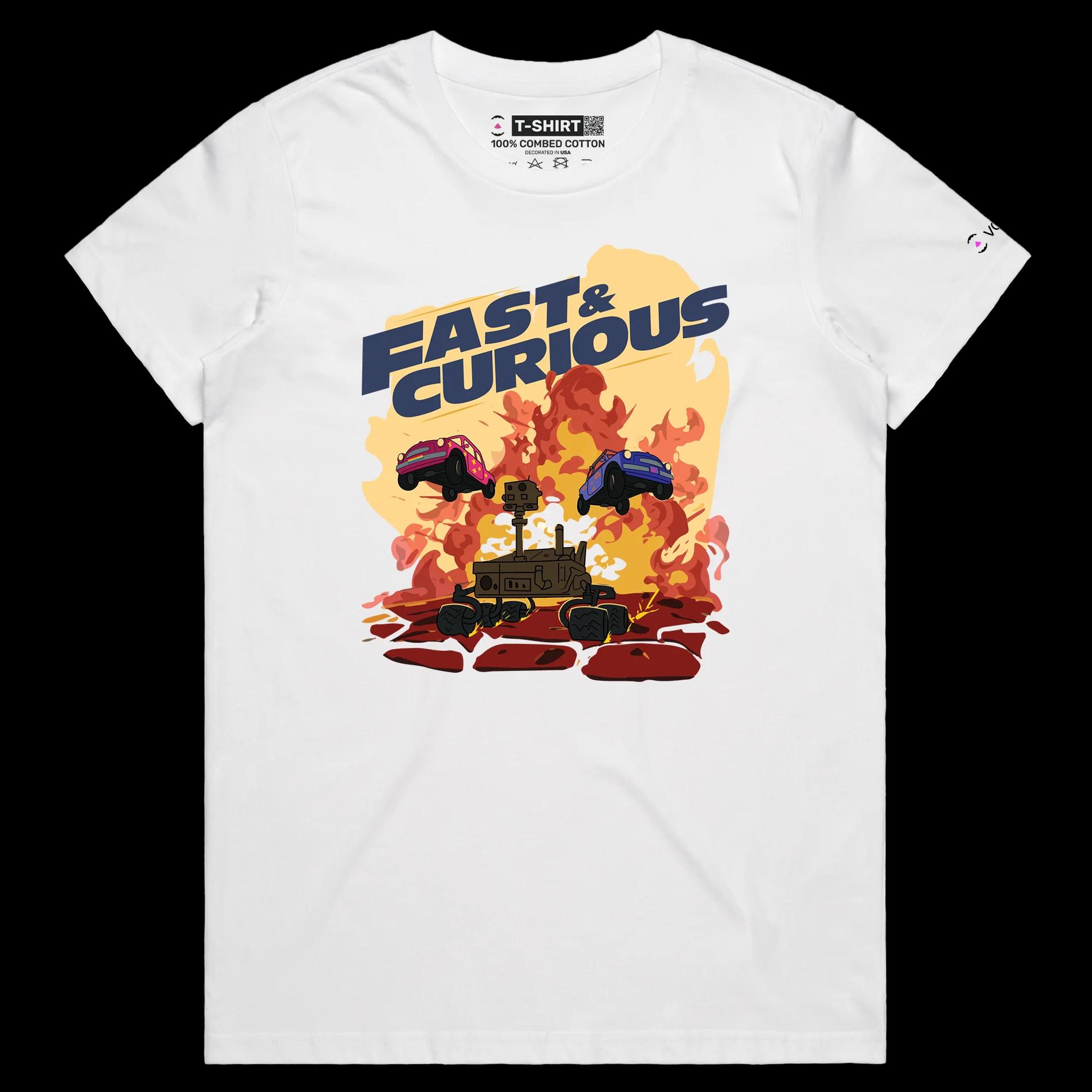 VOICEART White Female Regular Sha Carri Sports Graphic T-Shirt with Premium Quality Fast and Curious Tee with Play on Words