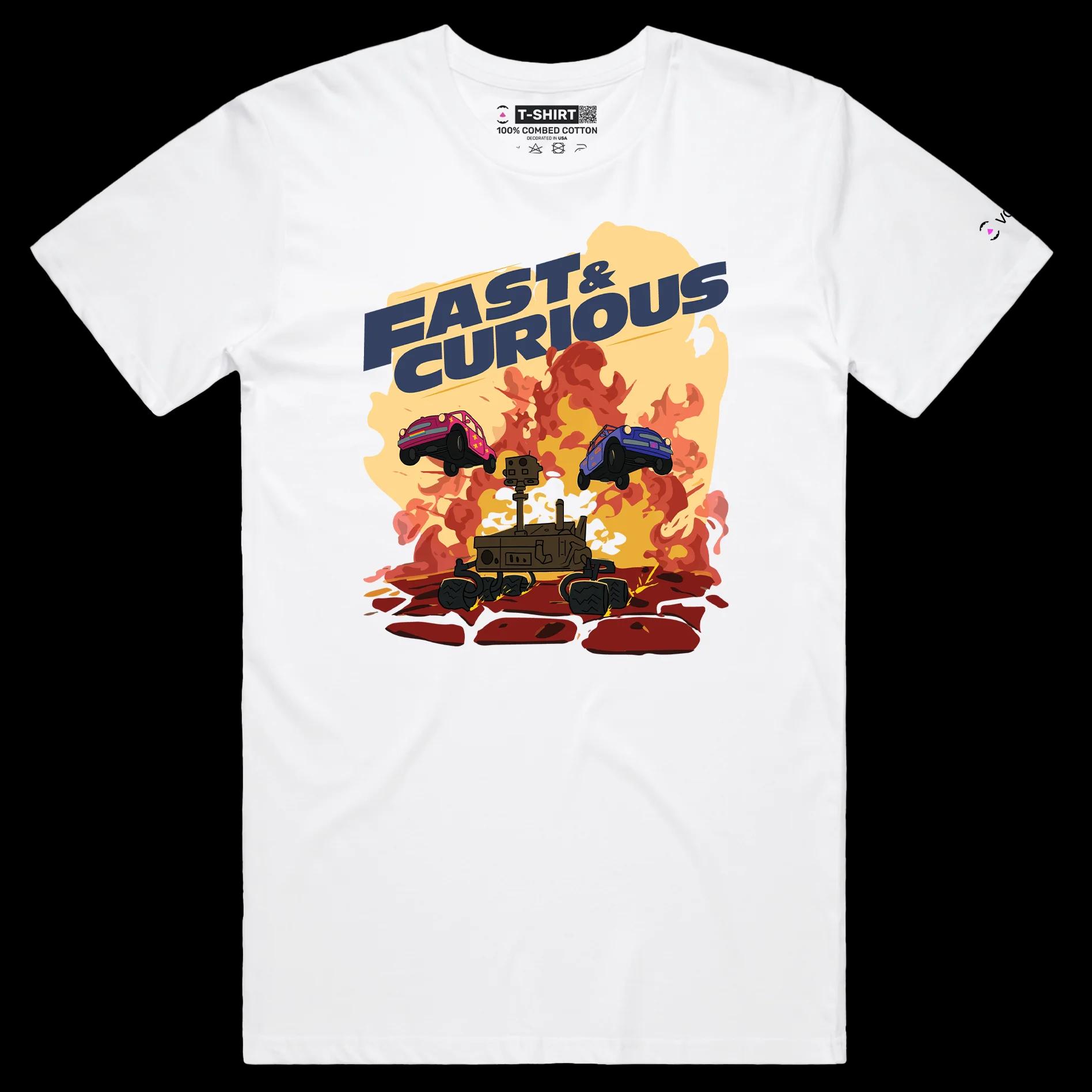 VOICEART White Male Regular Sha Carri Sports Graphic T-Shirt with Premium Quality Fast and Curious Tee with Play on Words